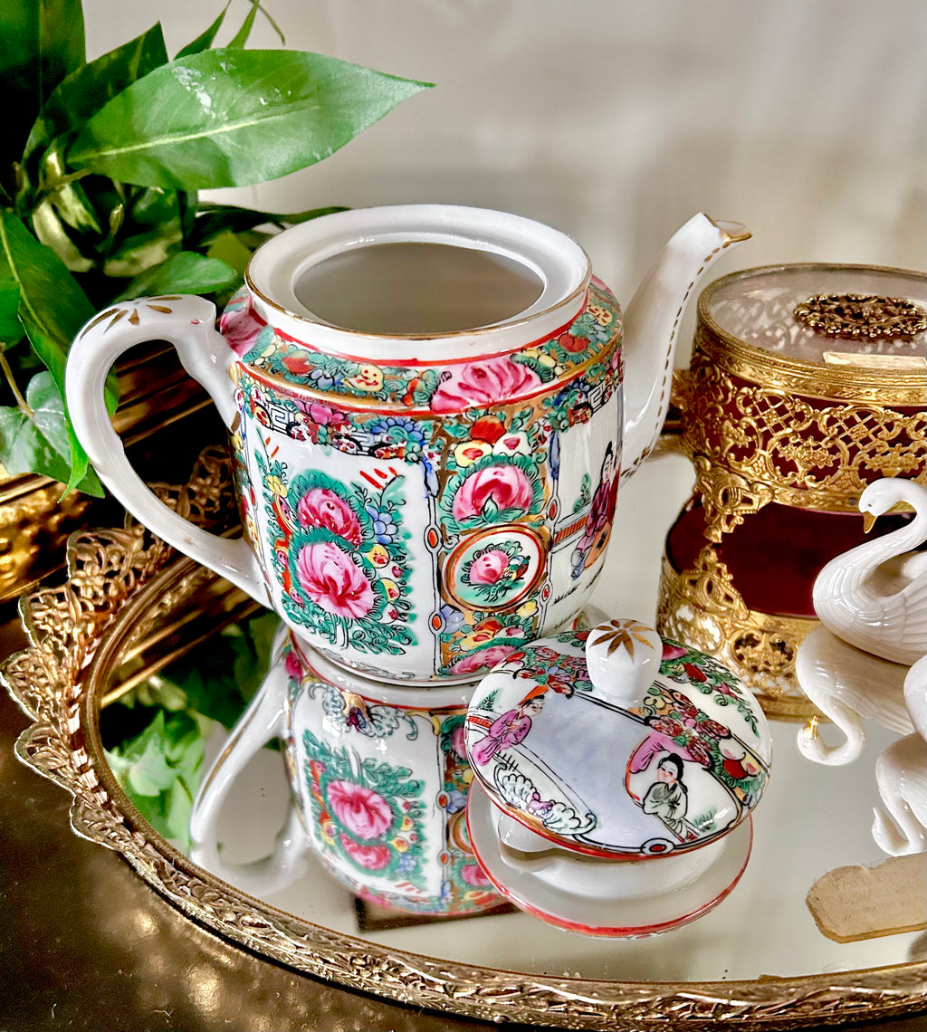 Vintage Rose Medallion Teapot