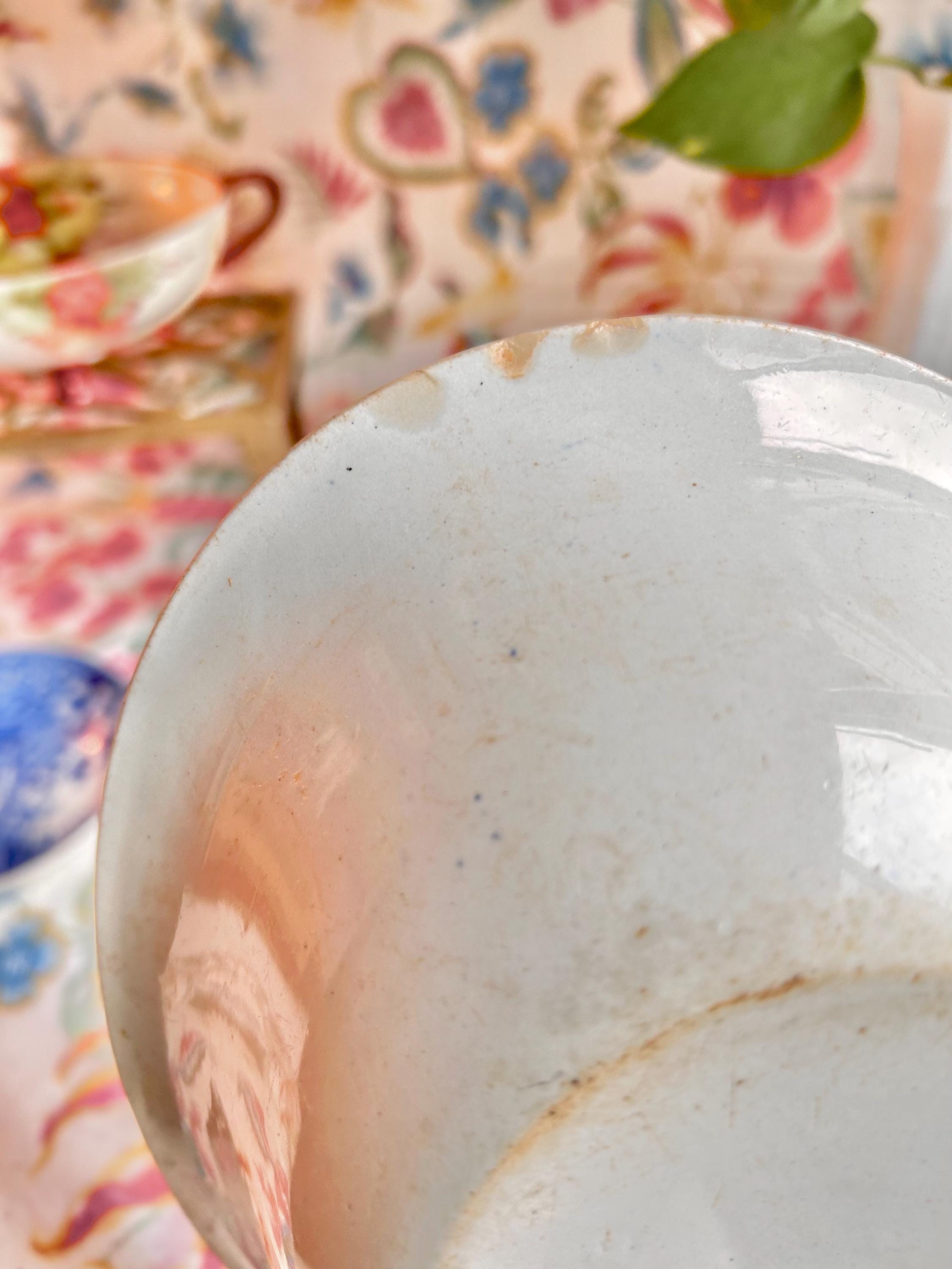 Antique Chinoiserie Serving Bowl: Blue and White Floral Transferware, Soho Pottery