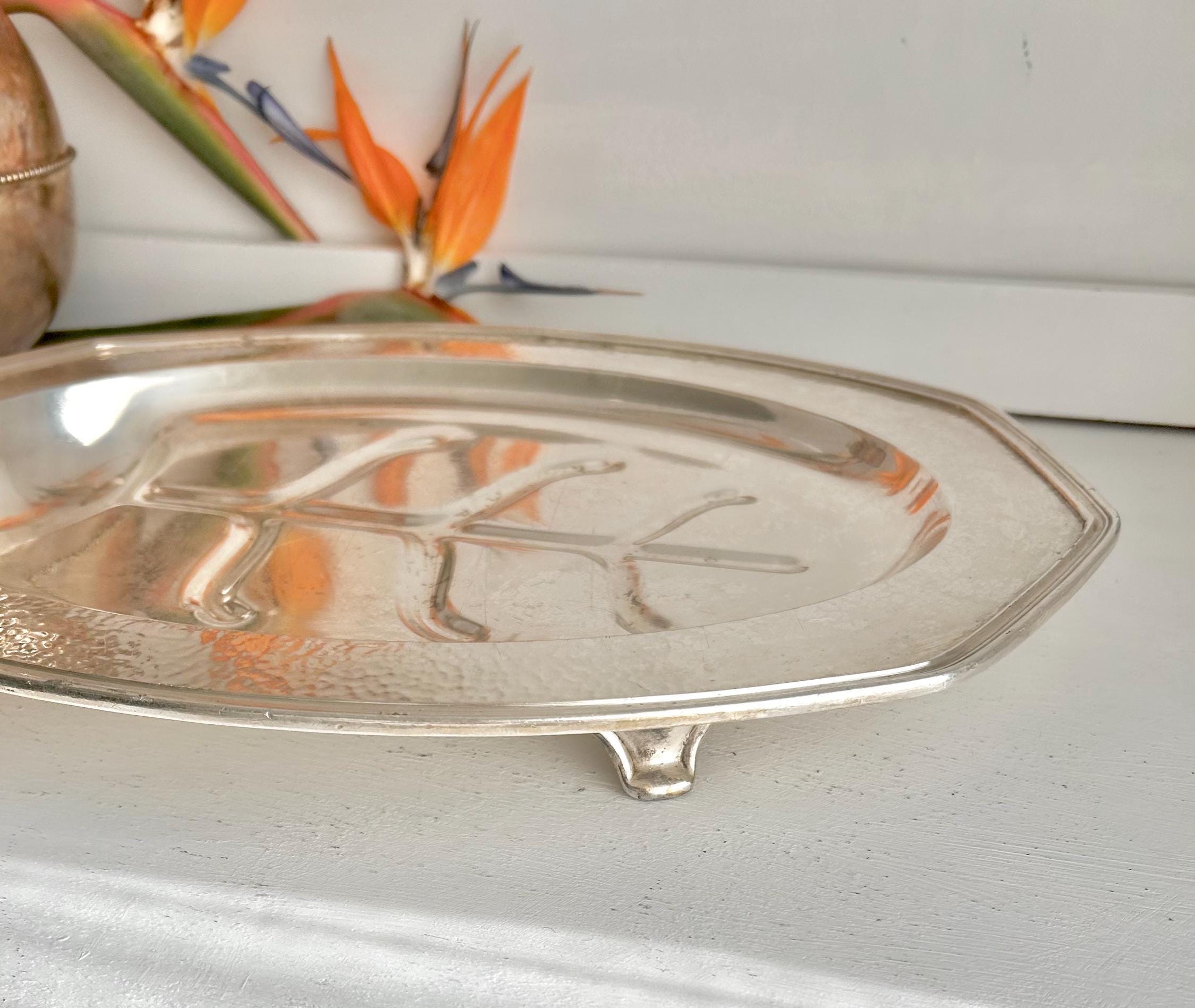Vintage Silver-Plated Meat Platter – Hand Hammered Tree of Life Serving Tray