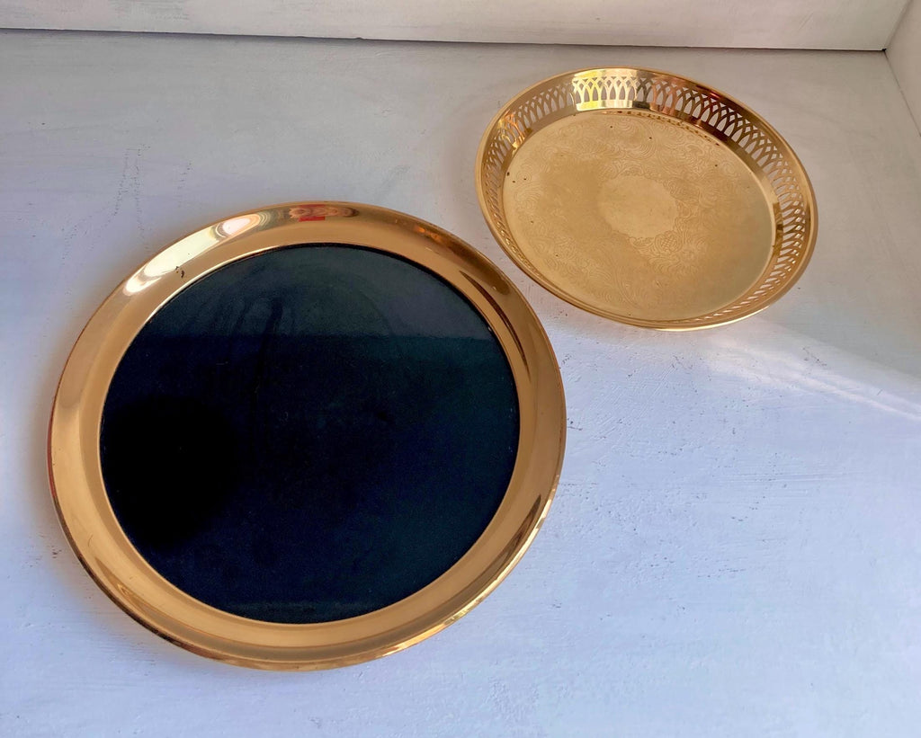 Vintage MCM Gold Tone/Gold Plated Small round Drinks Trays: CHOICE