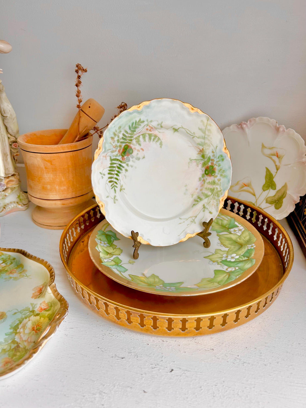 Vintage Bavaria Porcelain Plate: Shamrock Fern Leaf Gold Trim Detail