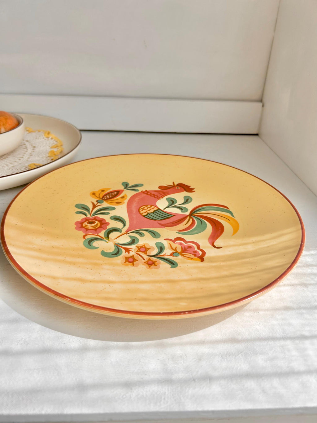 Vintage Taylor Smith & Taylor Rooster Plate: Cottage Farm Reveille Earthenware