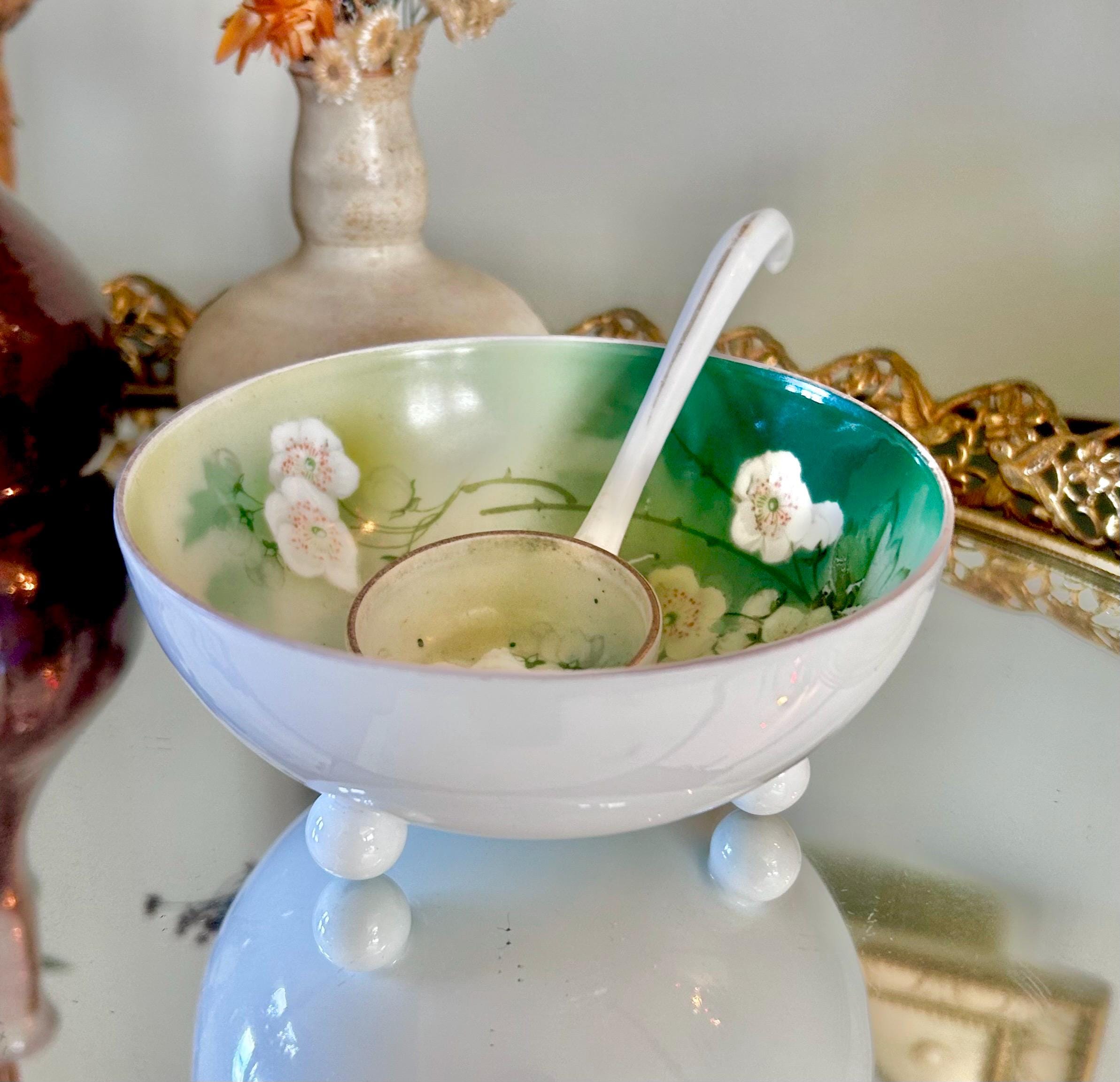 Vintage Transferware Porcelain Condiment Bowl and Serving spoon Reinhold Schlegelmilch (RS) Germany