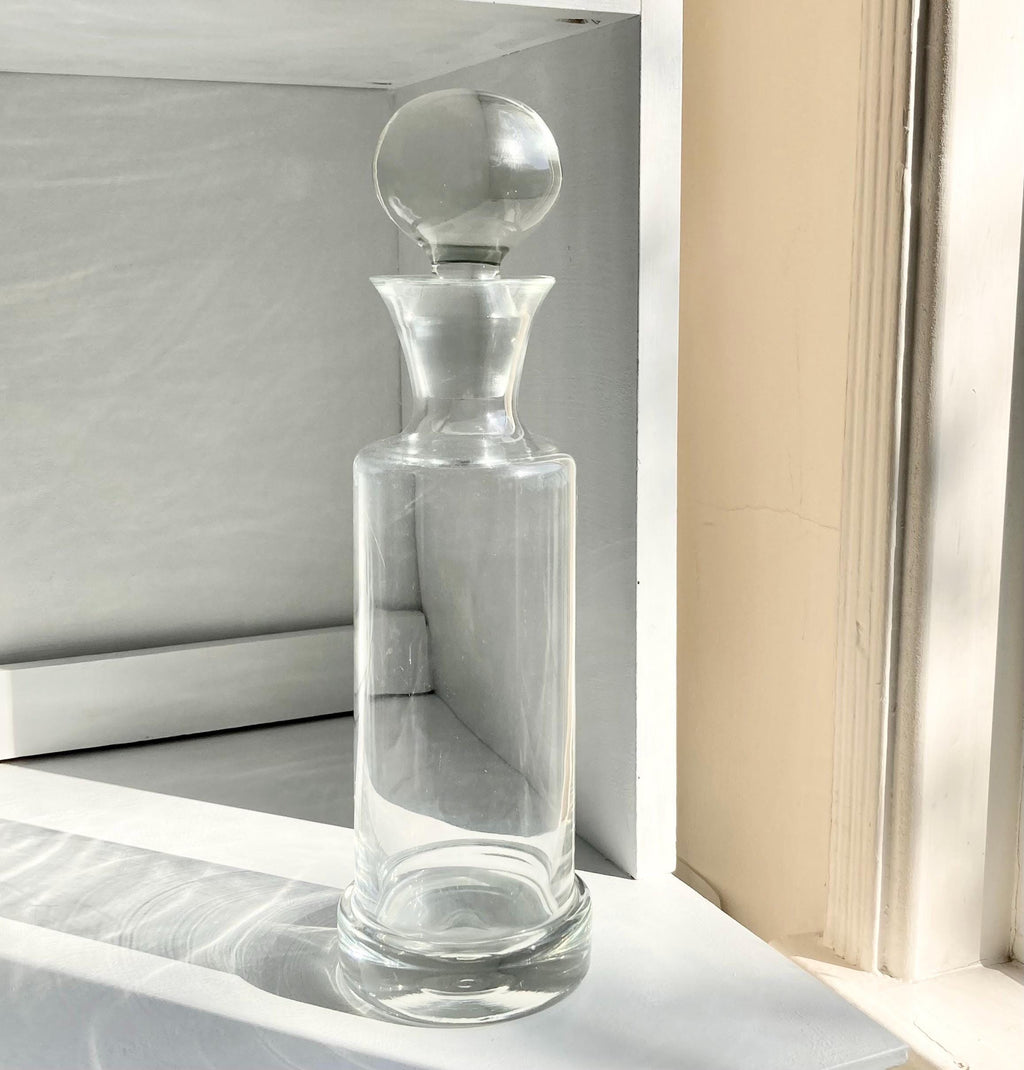 Vintage Blown Glass Decanter: Heavy Clear Glass Stopper, 32 oz