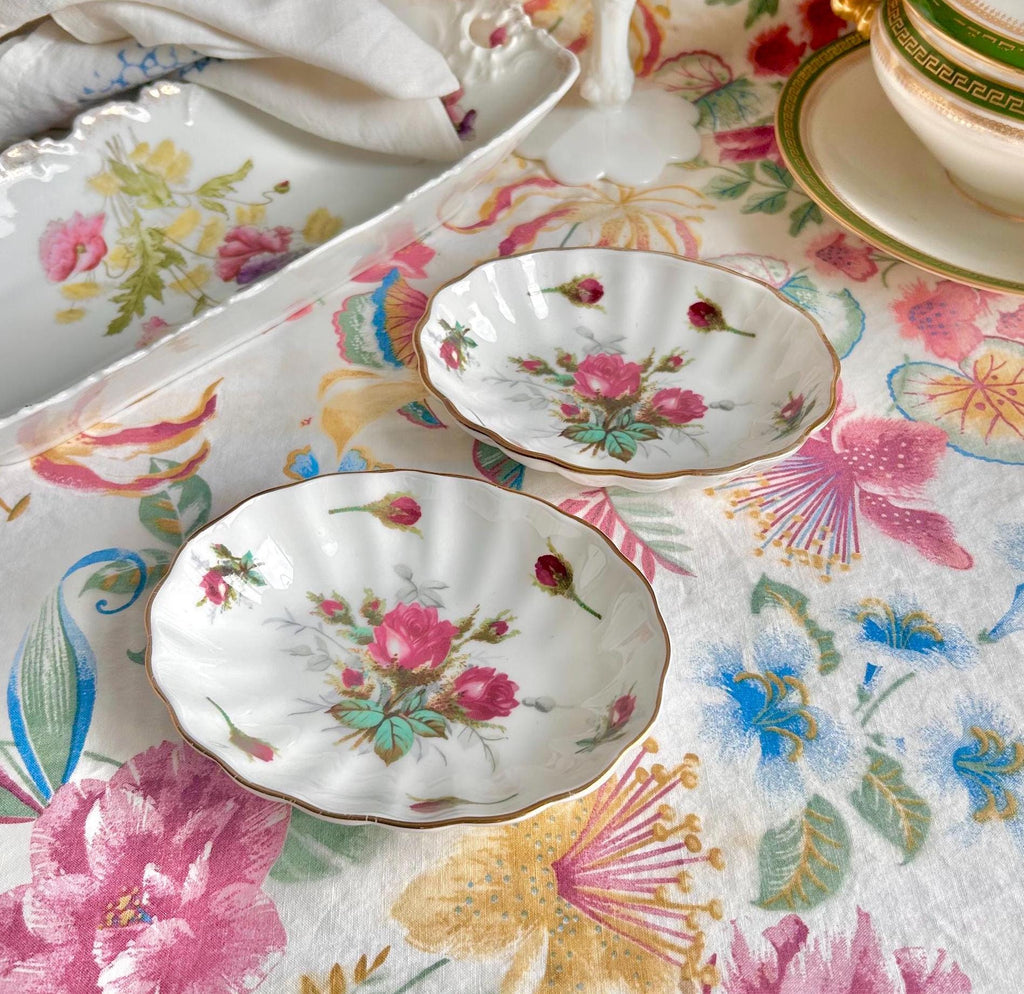 Vintage Hammersley Rose Trinket Dishes: Fine Bone China with Gold Trim