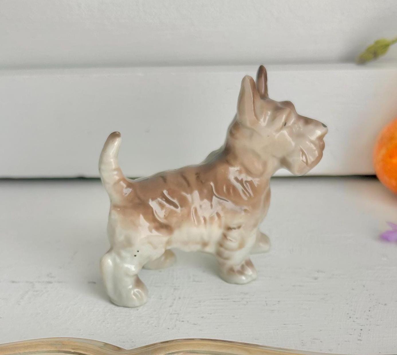 Vintage Porcelain Terrier Figurine: Hand-Painted Dog, Marked Japan