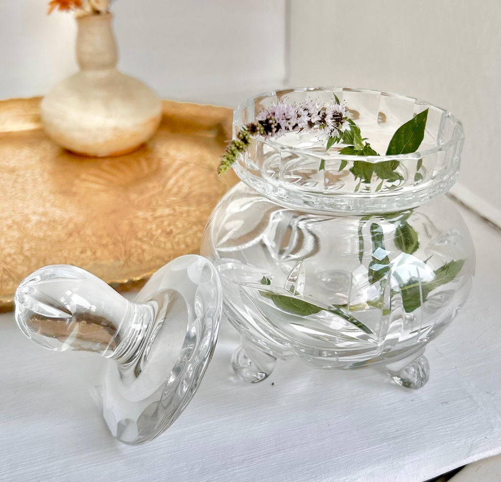 Vintage Crystal Candy Dish with Lid: Brilliant Cut Glass Bowl