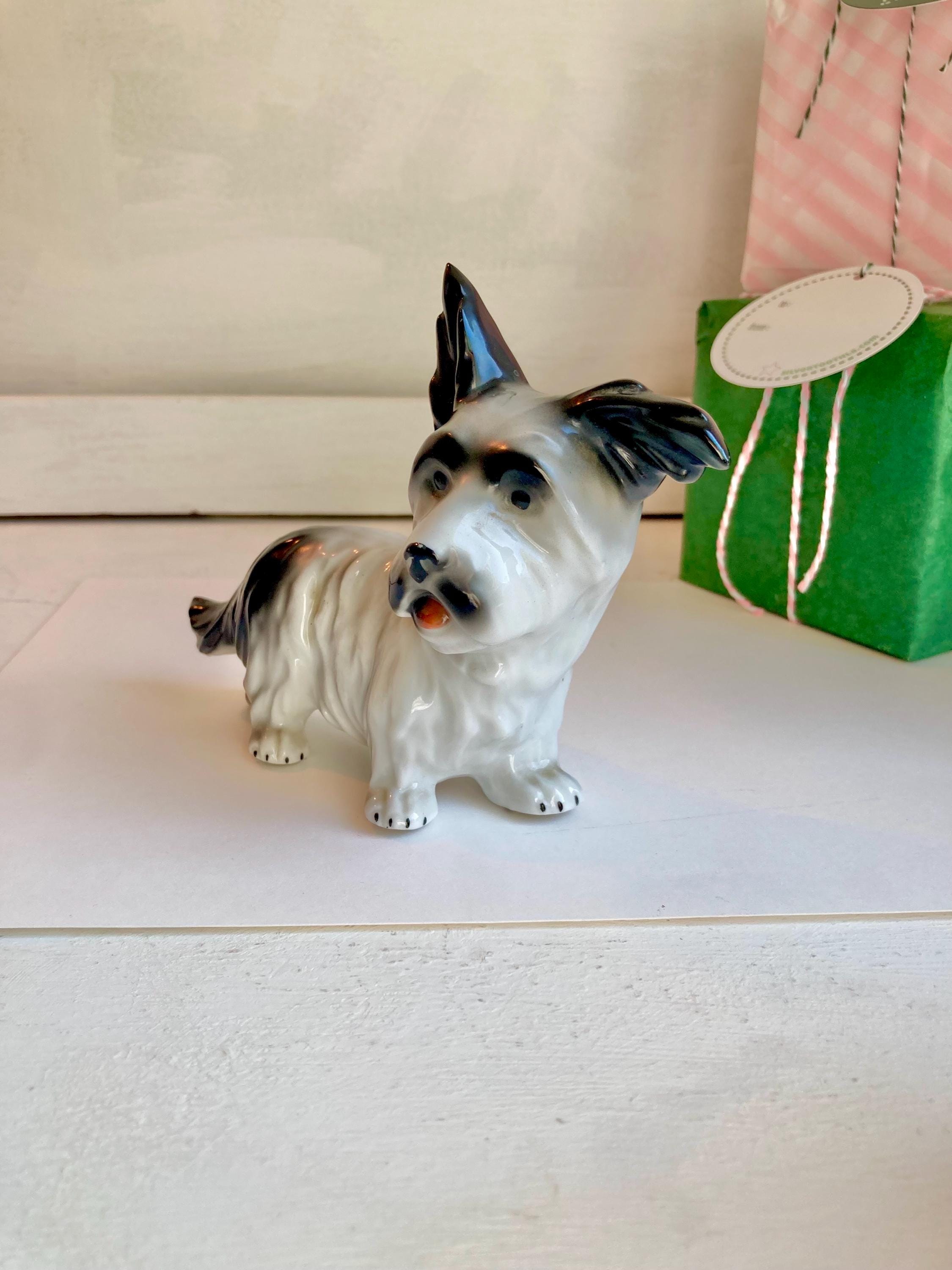 Vintage Hand Painted Porcelain Terrier Figurine: German Scotty Dog