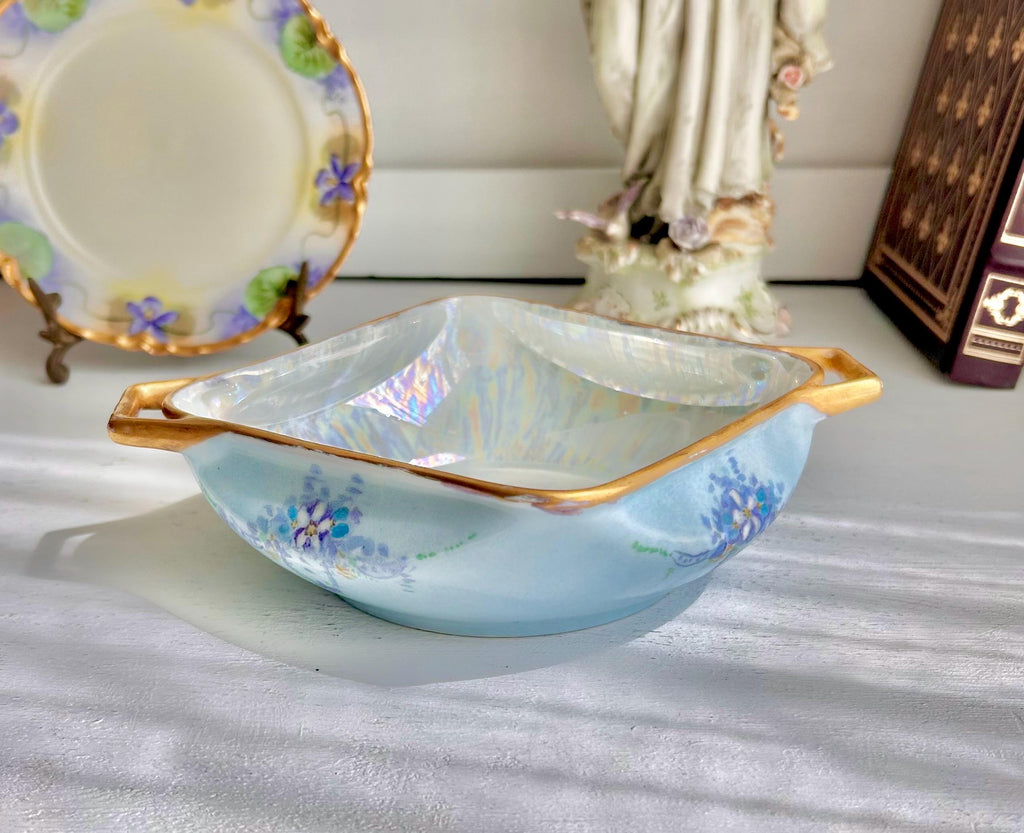 Antique EPIAG Porcelain Dish: Hand-Painted Floral Luster Bowl