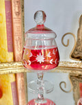 Vintage Cranberry Cut-to-Clear Glass Canister: Bohemian Ruby Red Candy Jar