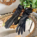 Vintage Ruched Ladies Gloves in Perforated Black Nylon, USA