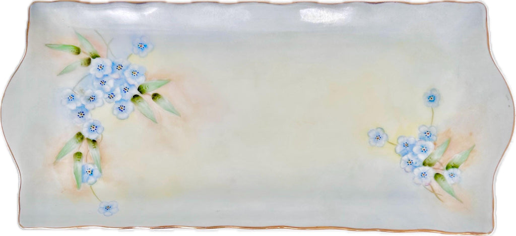Vintage Hand-painted Porcelain Rectangular Tray with Forget-me-nots
