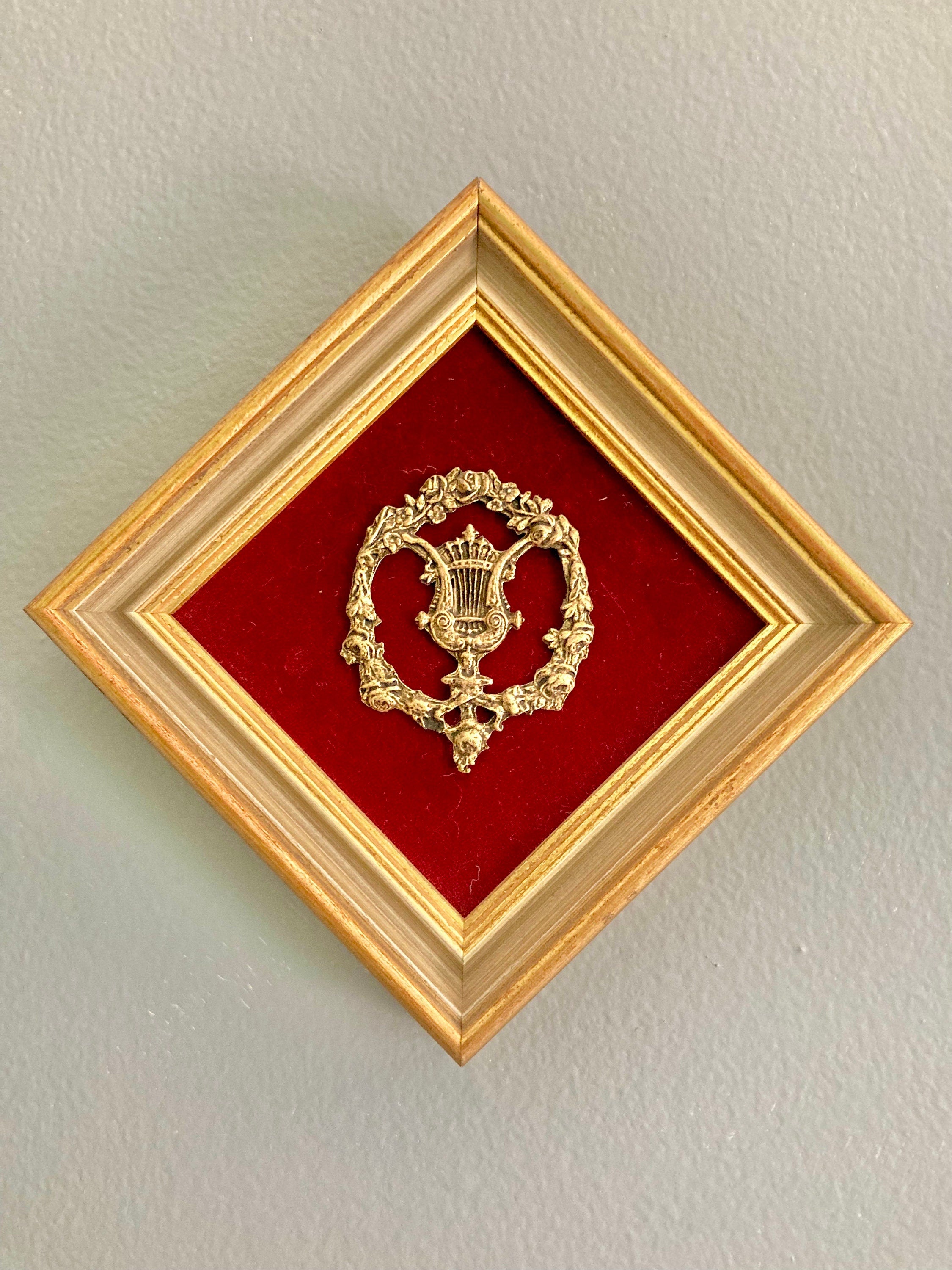 Vintage E.a. Riba Gold Tone Music Art: Red Velvet Framed Violin Decor