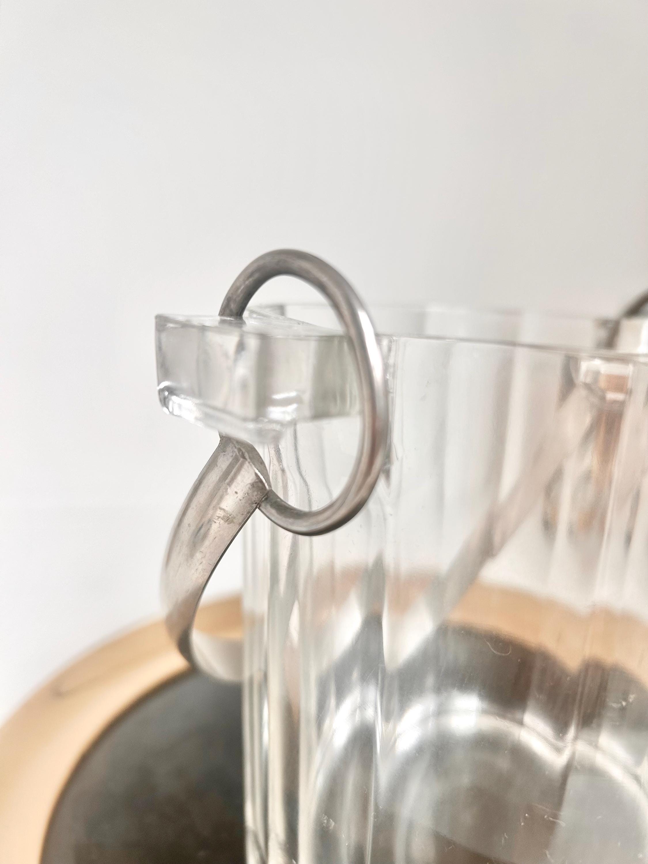 Vintage Paneled Glass Ice Bucket: Stainless Steel Handle Cocktail Serving Pail