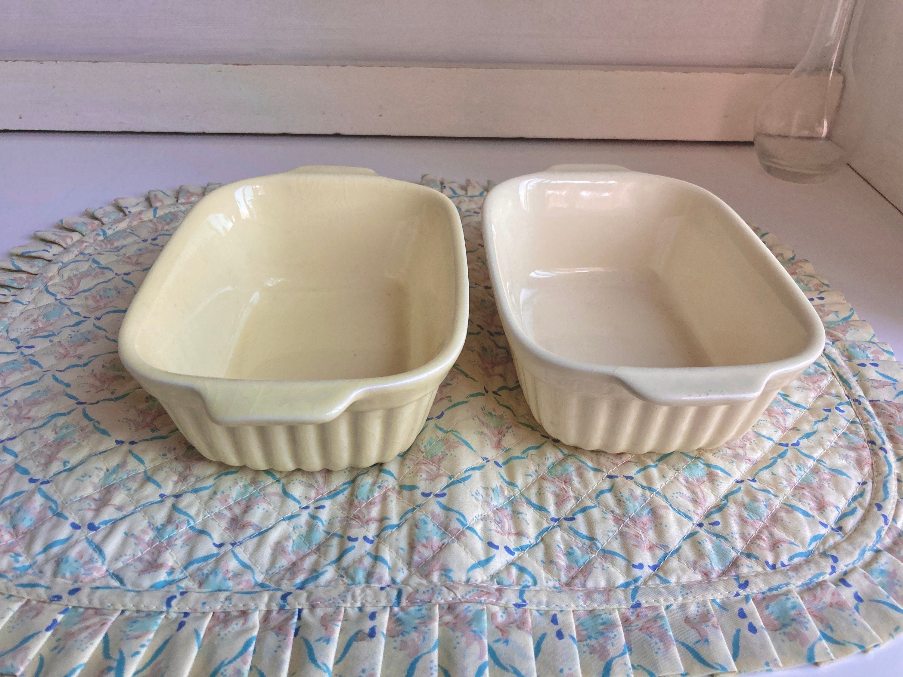 Vintage Pfaltzgraff Loaf Casserole Dishes: Pale Lemon Floral Stoneware, Set of 2