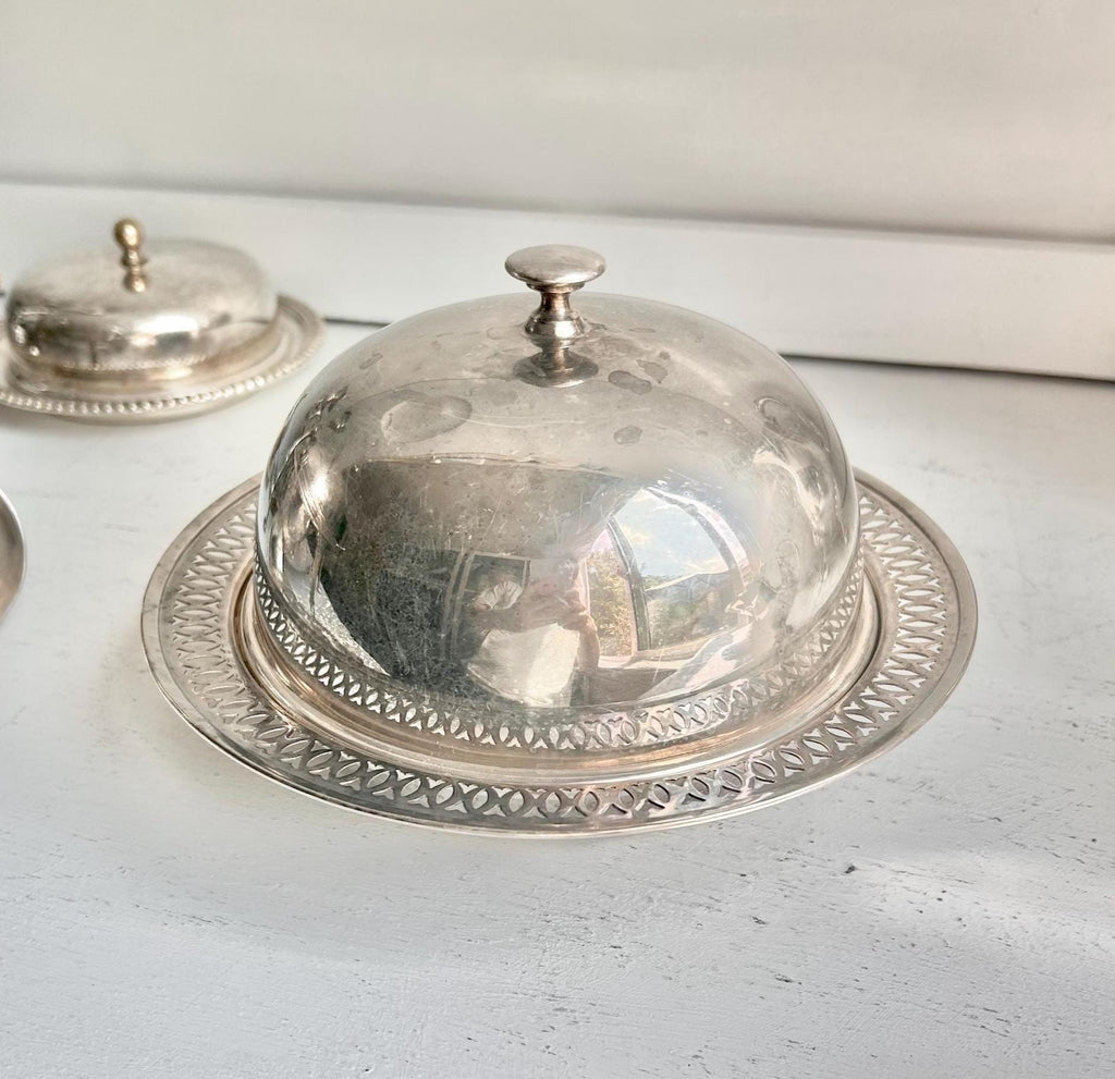 Vintage WMA Rogers Silver Plated Covered Dish: 3-Piece Condiment Server