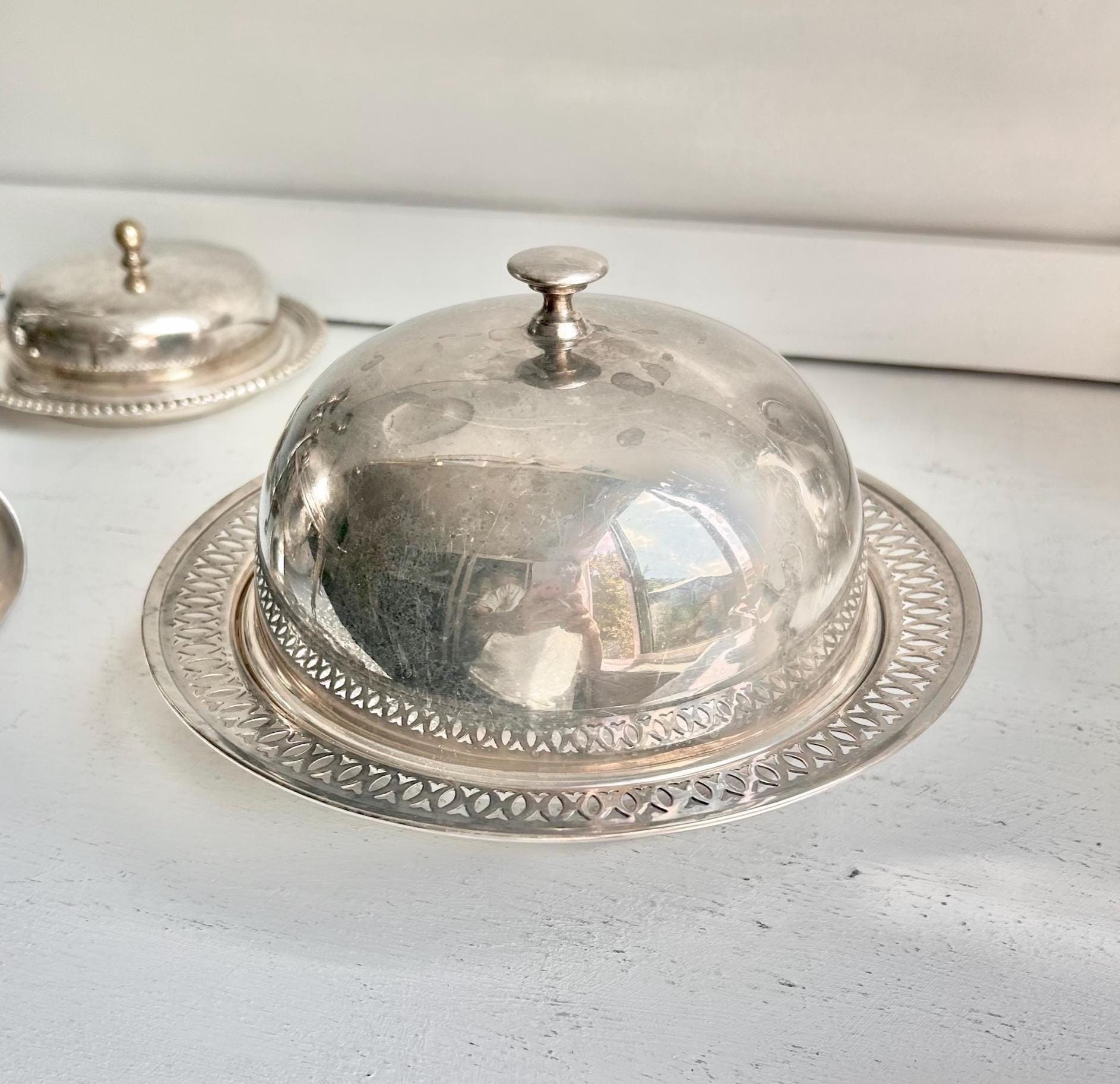 Vintage WMA Rogers Silver Plated Covered Dish: 3-Piece Condiment Server