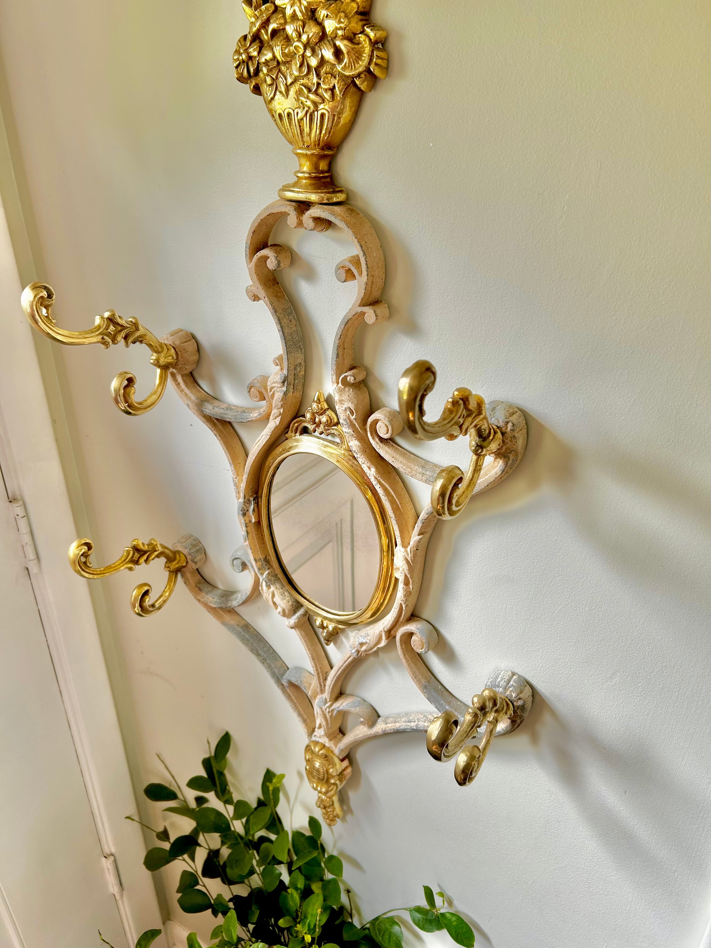 Antique French Solid Brass and Cast Metal Mirror Wall Hooks