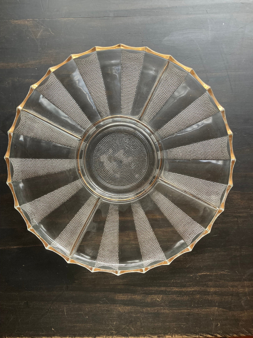 Vintage Jeanette Dewdrop Glass Serving Platter: Gold Wavy Edge, 5-Part Dish