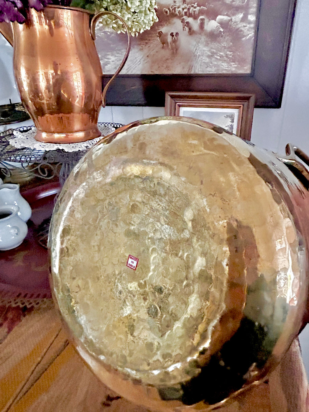 Vintage Hammered Brass Cachepot