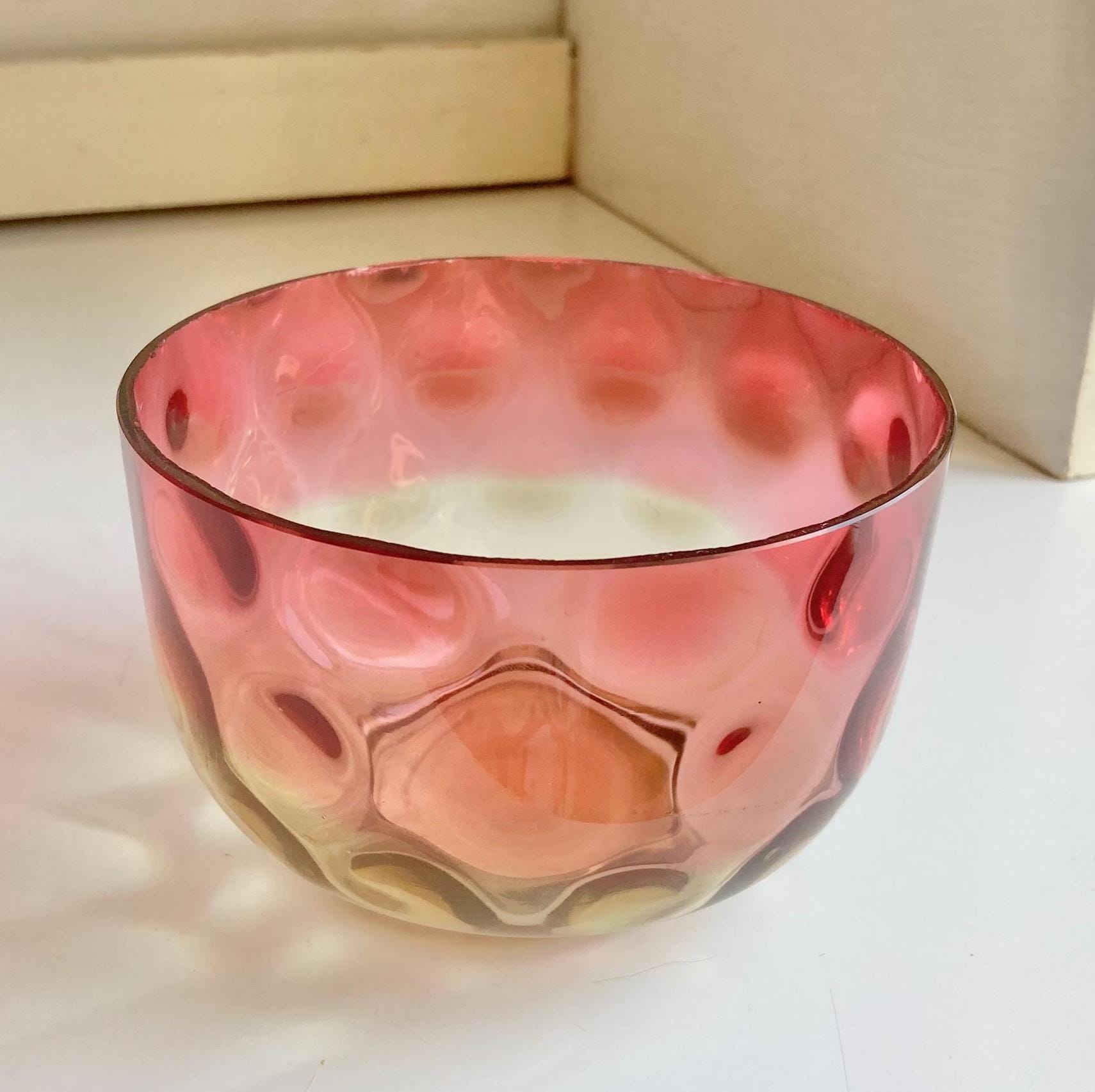 Antique Victorian Amberina Glass Bowl: Reverse Thumbprint Coin Dot