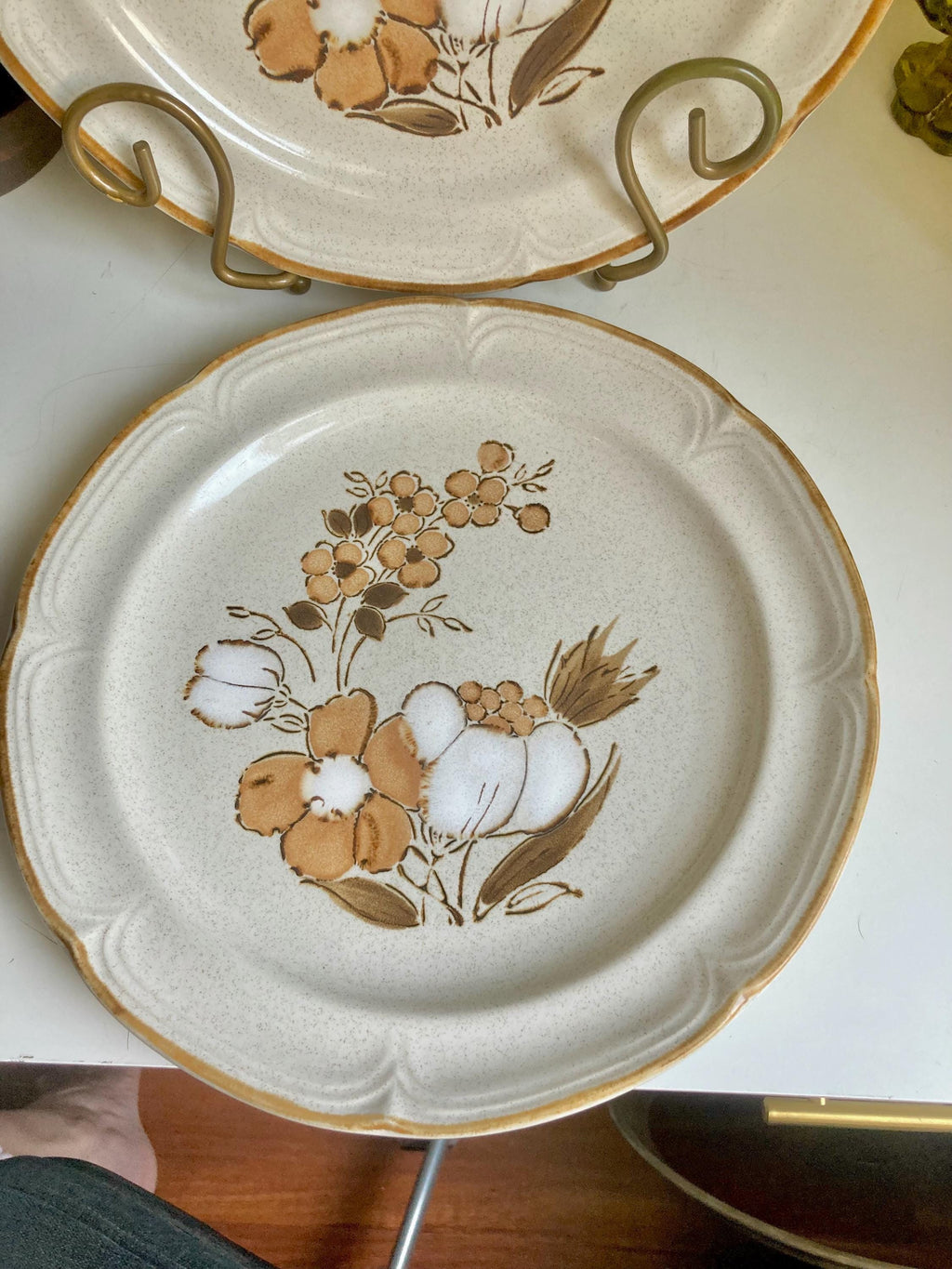 Vintage Hearthside Stoneware Dinner Plates: Autumn Floral, Set of 2
