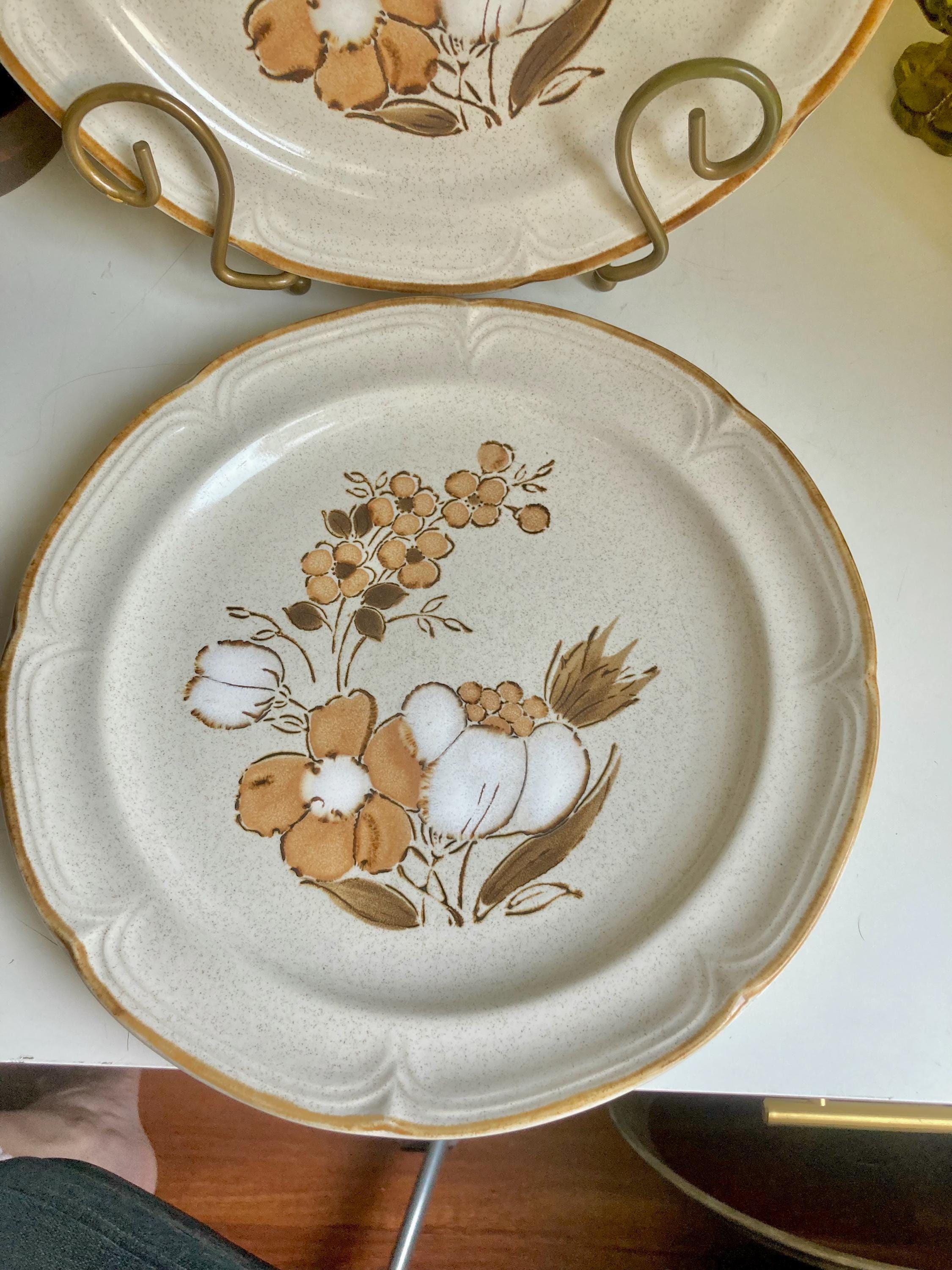 Vintage Hearthside Stoneware Dinner Plates: Autumn Floral, Set of 2