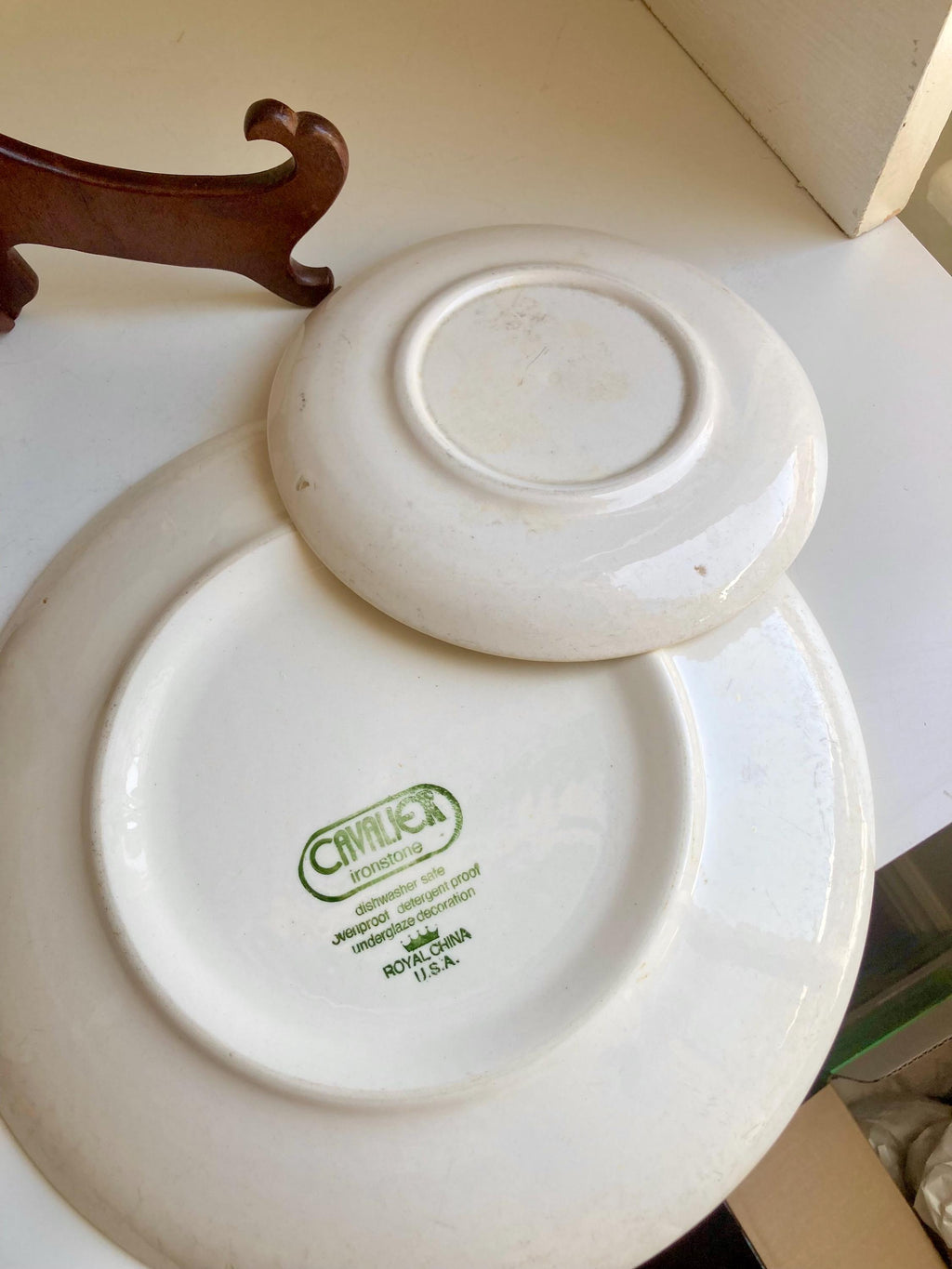 Vintage Cavalier Ironstone Plate Set: Yellow Floral Royal China USA