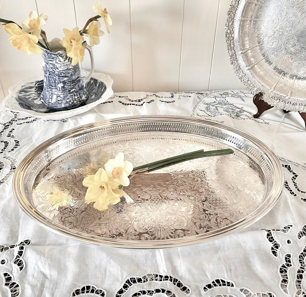 Vintage 22 Inch Silver plate Tray