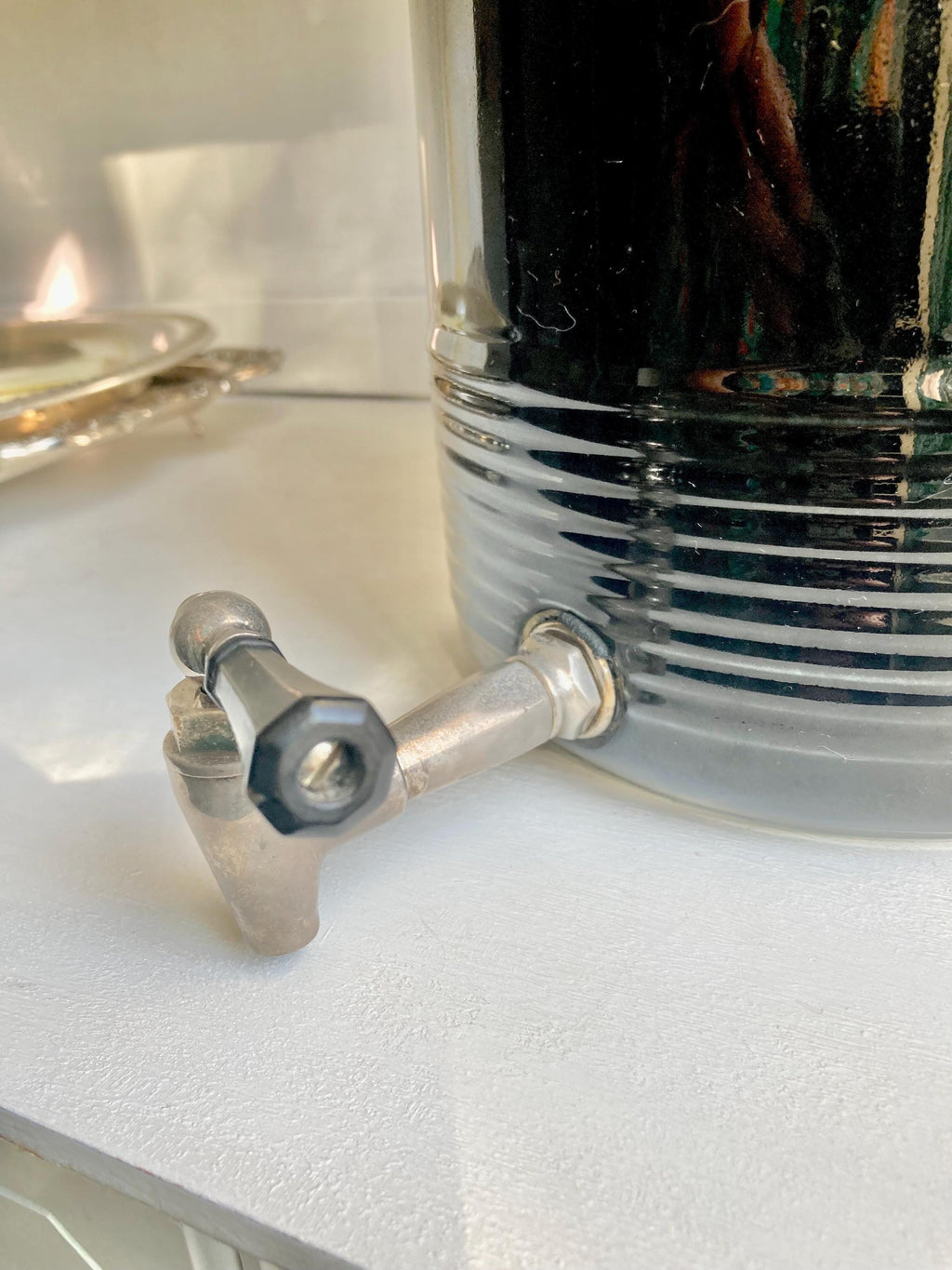 Vintage Art Deco Black Ceramic Beverage Dispenser - Hall China Co, USA