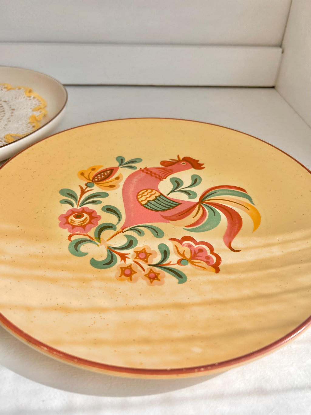 Vintage Taylor Smith & Taylor Rooster Plate: Cottage Farm Reveille Earthenware