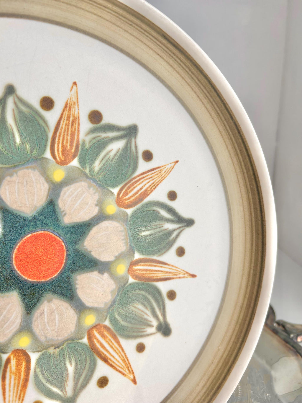 Vintage Denby-Langley Sherwood Dinner Plate: England Stoneware, Orange & Green
