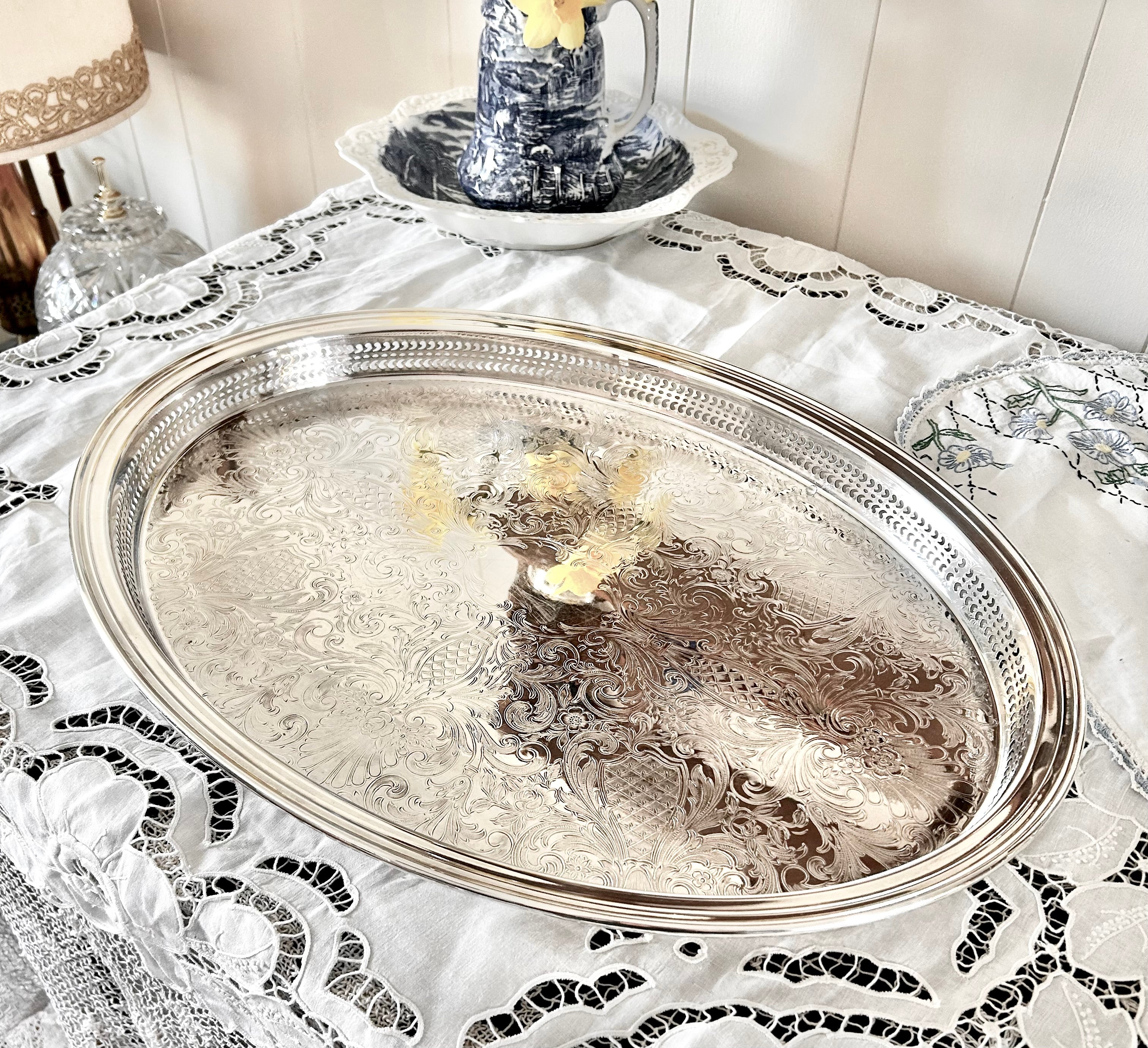 Vintage 22 Inch Silver plate Tray
