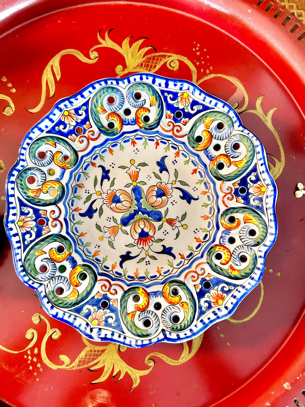Vintage French Rouen Hand-painted Ceramic Plate