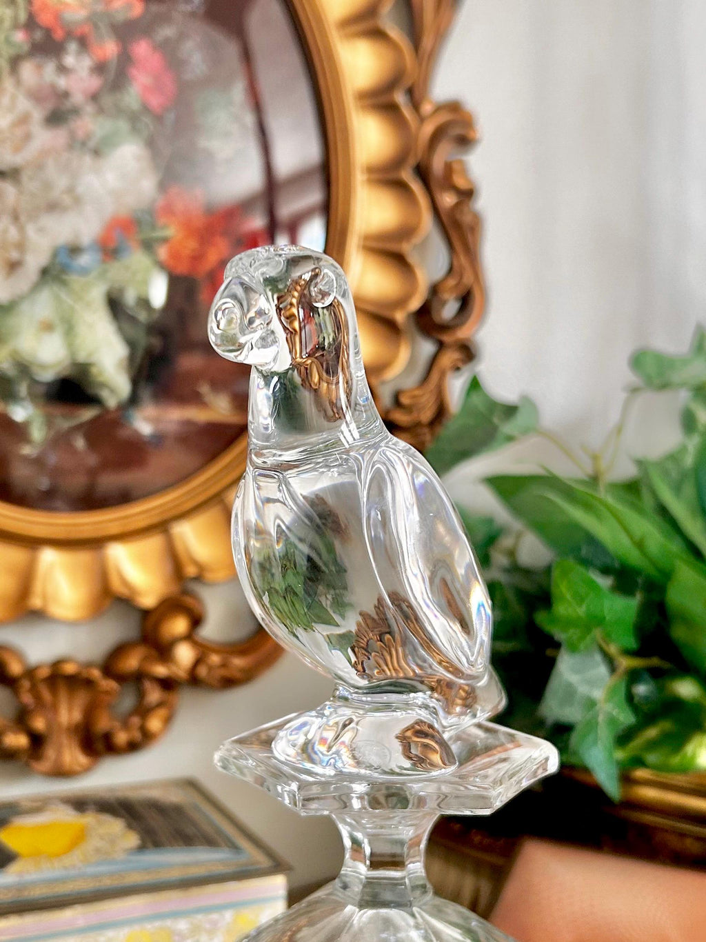 Vintage Baccarat, France Solid Crystal Glass Parrot Figurine, Clear