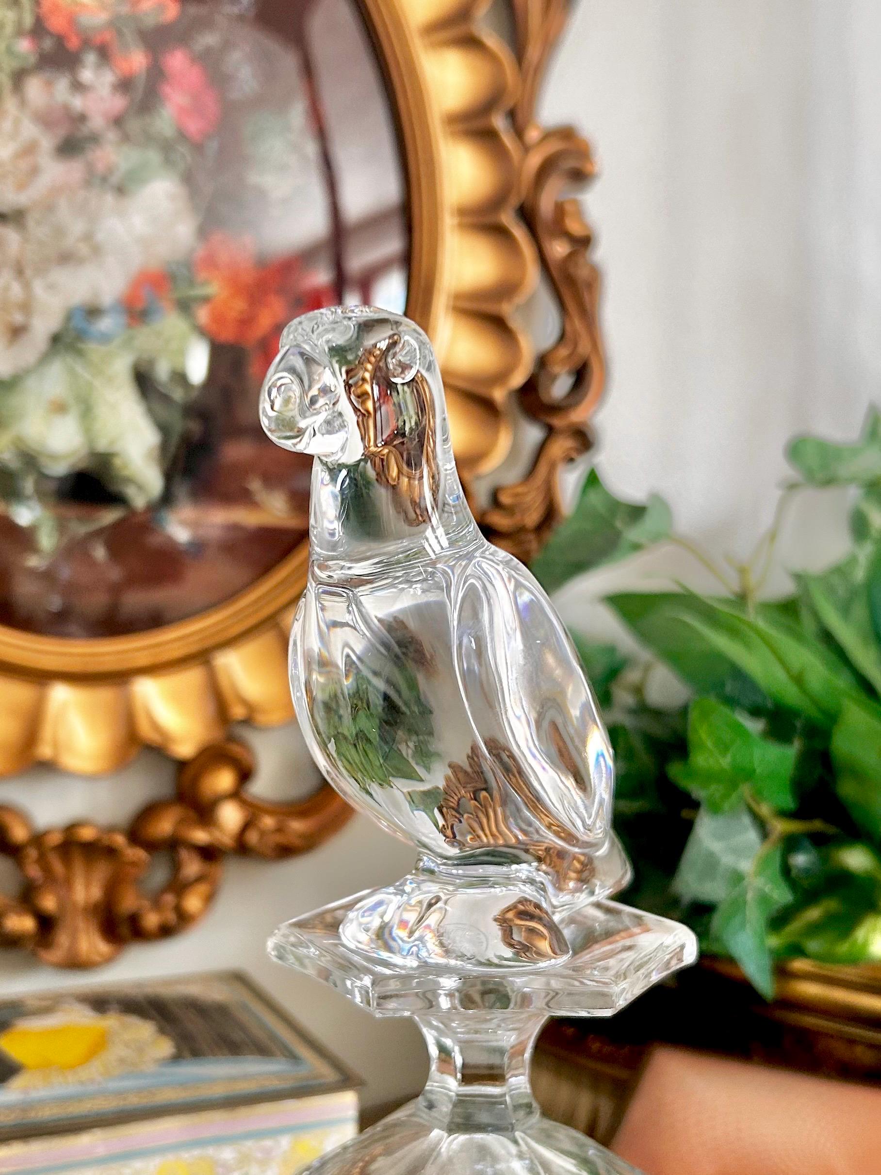 Vintage Baccarat, France Solid Crystal Glass Parrot Figurine, Clear