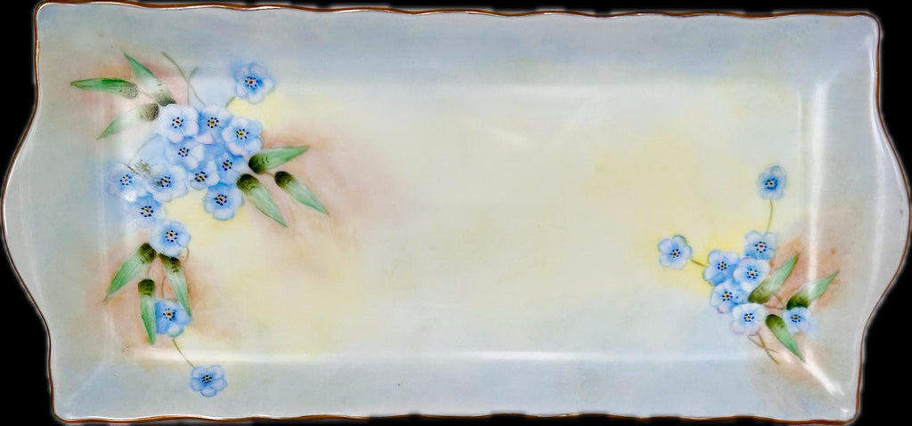 Vintage Hand-painted Porcelain Rectangular Tray with Forget-me-nots