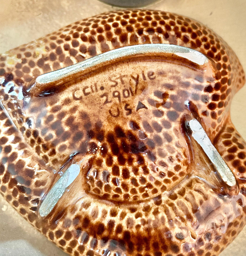 Vintage MCM Leaf Ashtray: Drip Glaze California Pottery