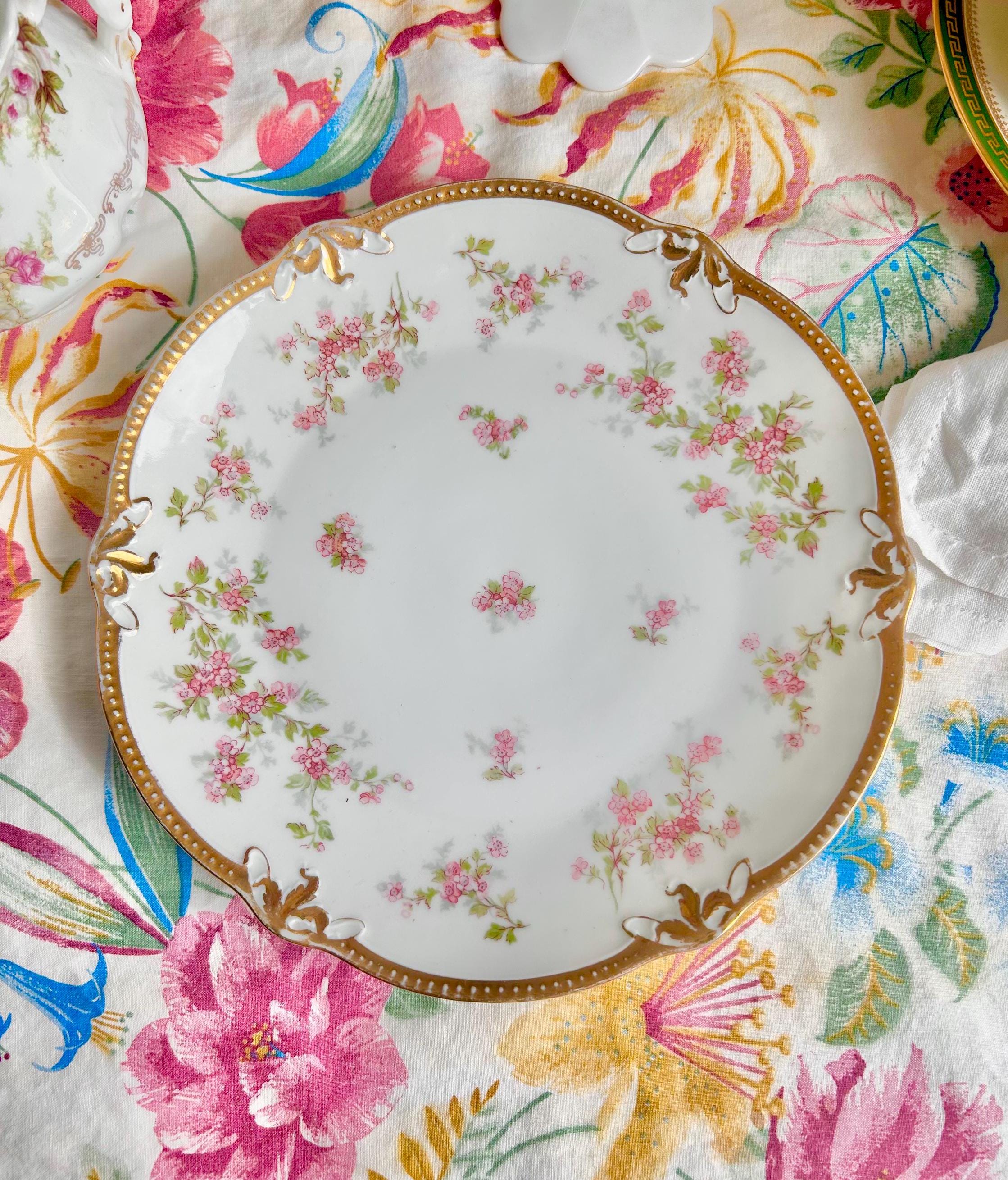 Vintage Blenheim China Plate: Pink Blossom Pattern, Gold Trim