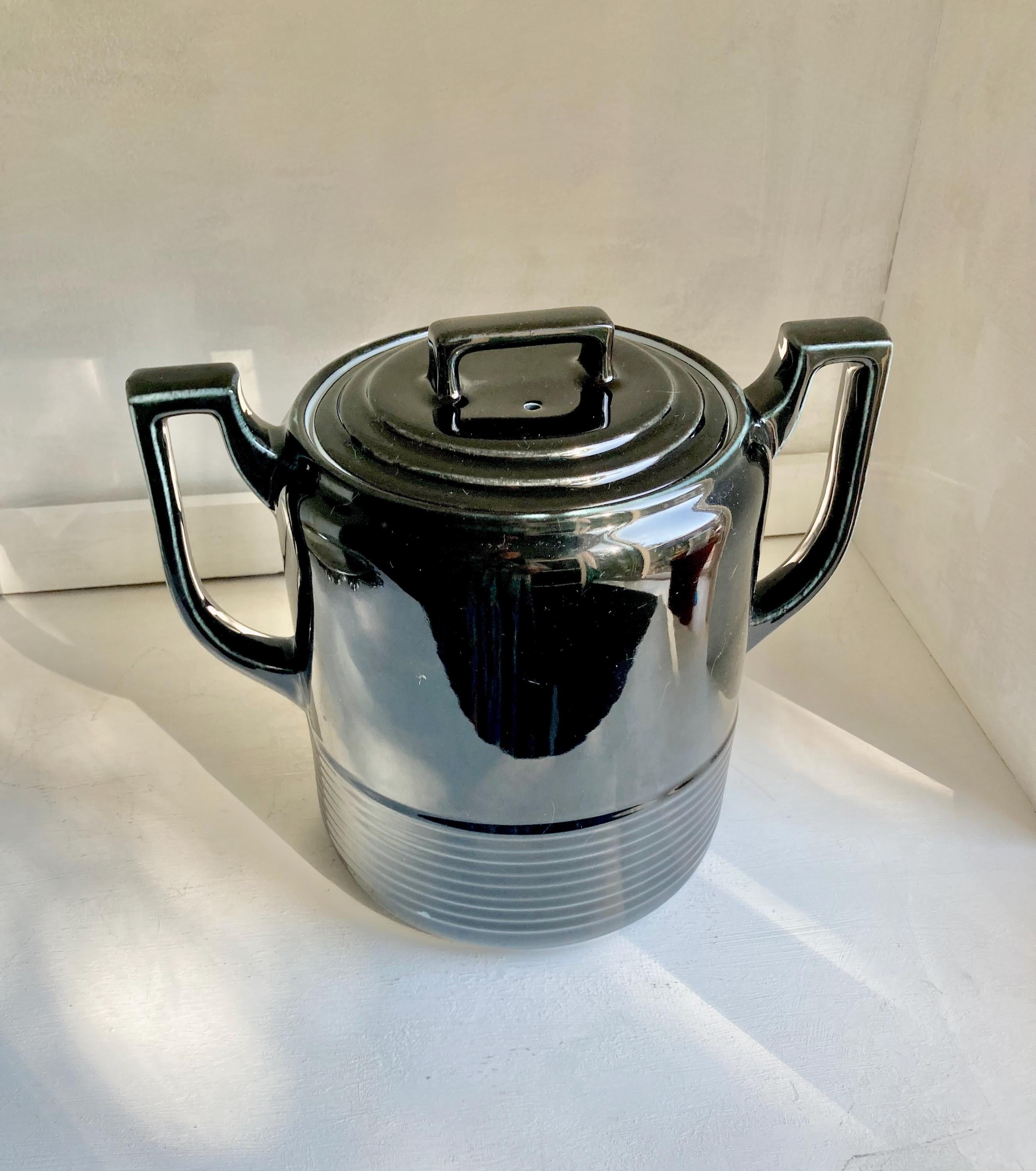 Vintage Art Deco Black Ceramic Beverage Dispenser - Hall China Co, USA