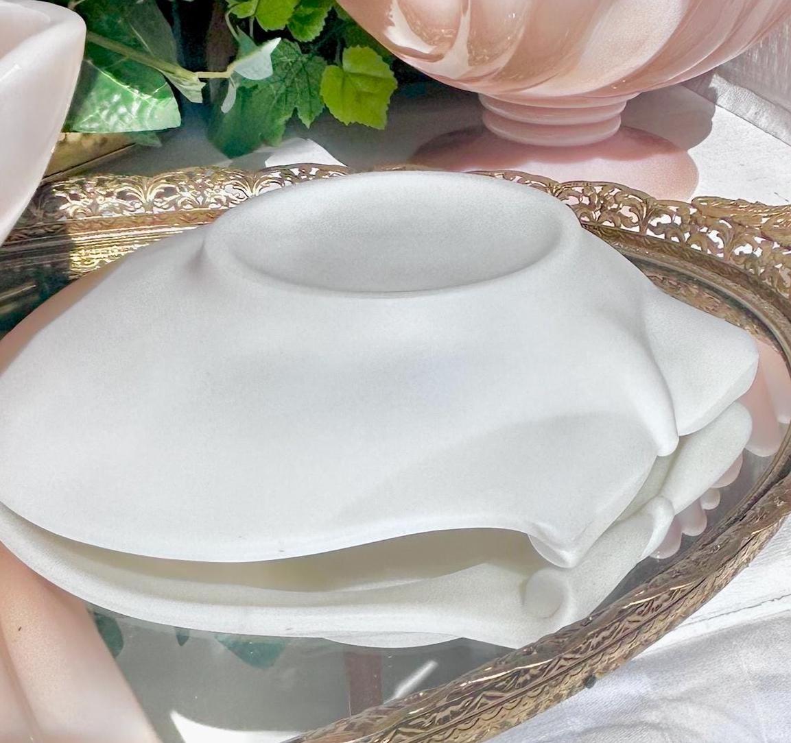 Antique French Opaline Glass Welled Seashell Dish