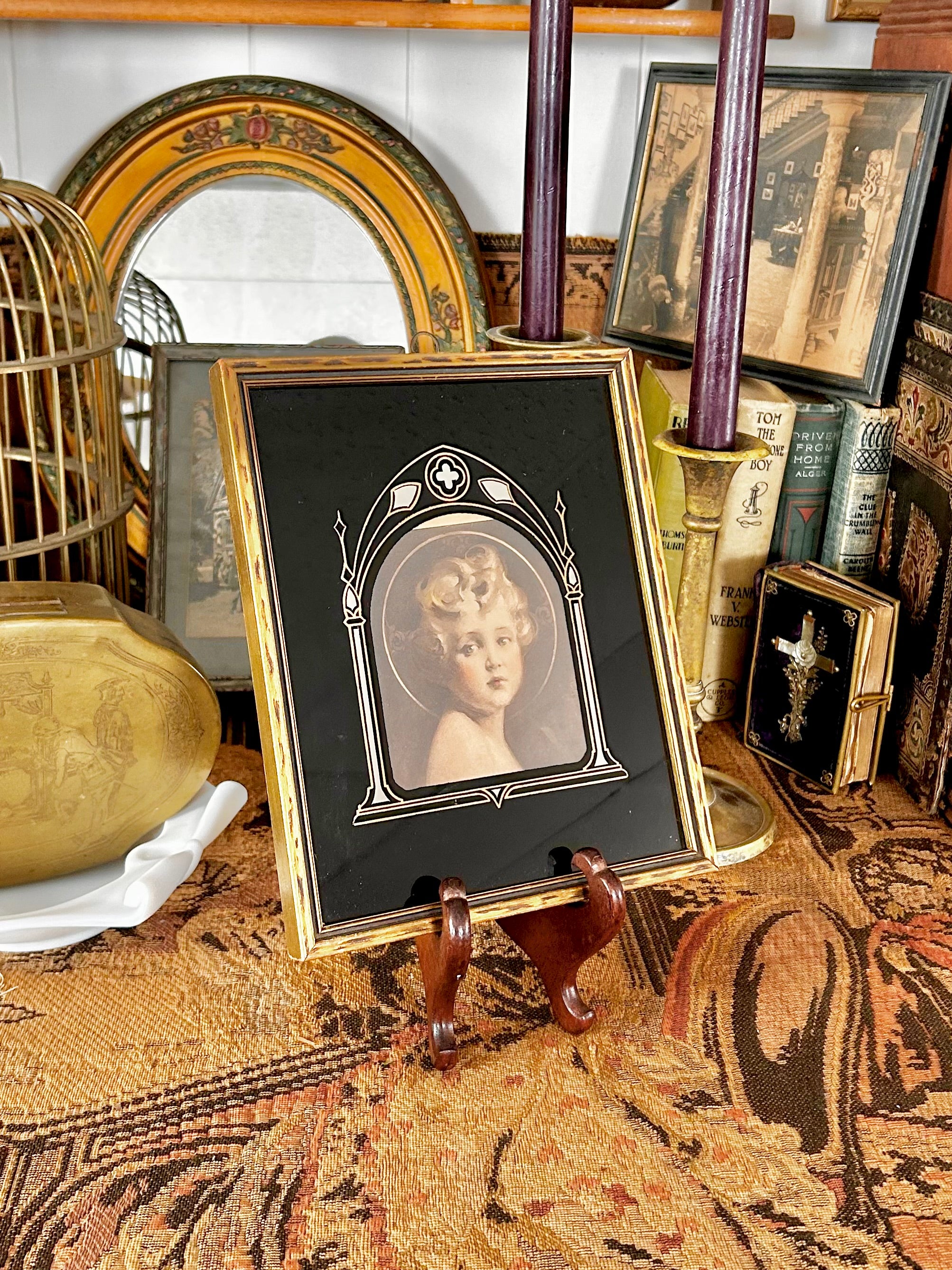 Art Deco "Light of the World" Portrait with Reverse Painted Glass