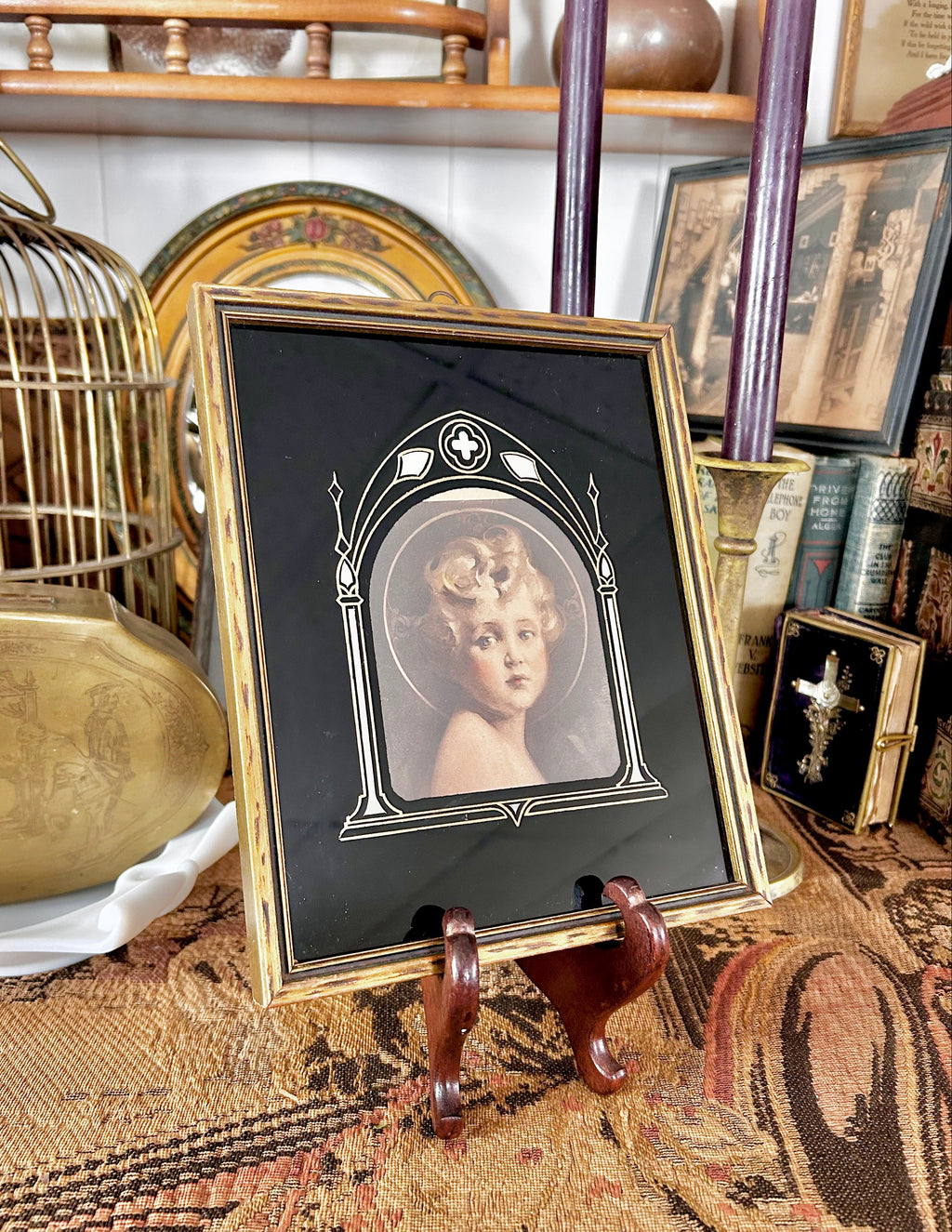 Art Deco "Light of the World" Portrait with Reverse Painted Glass