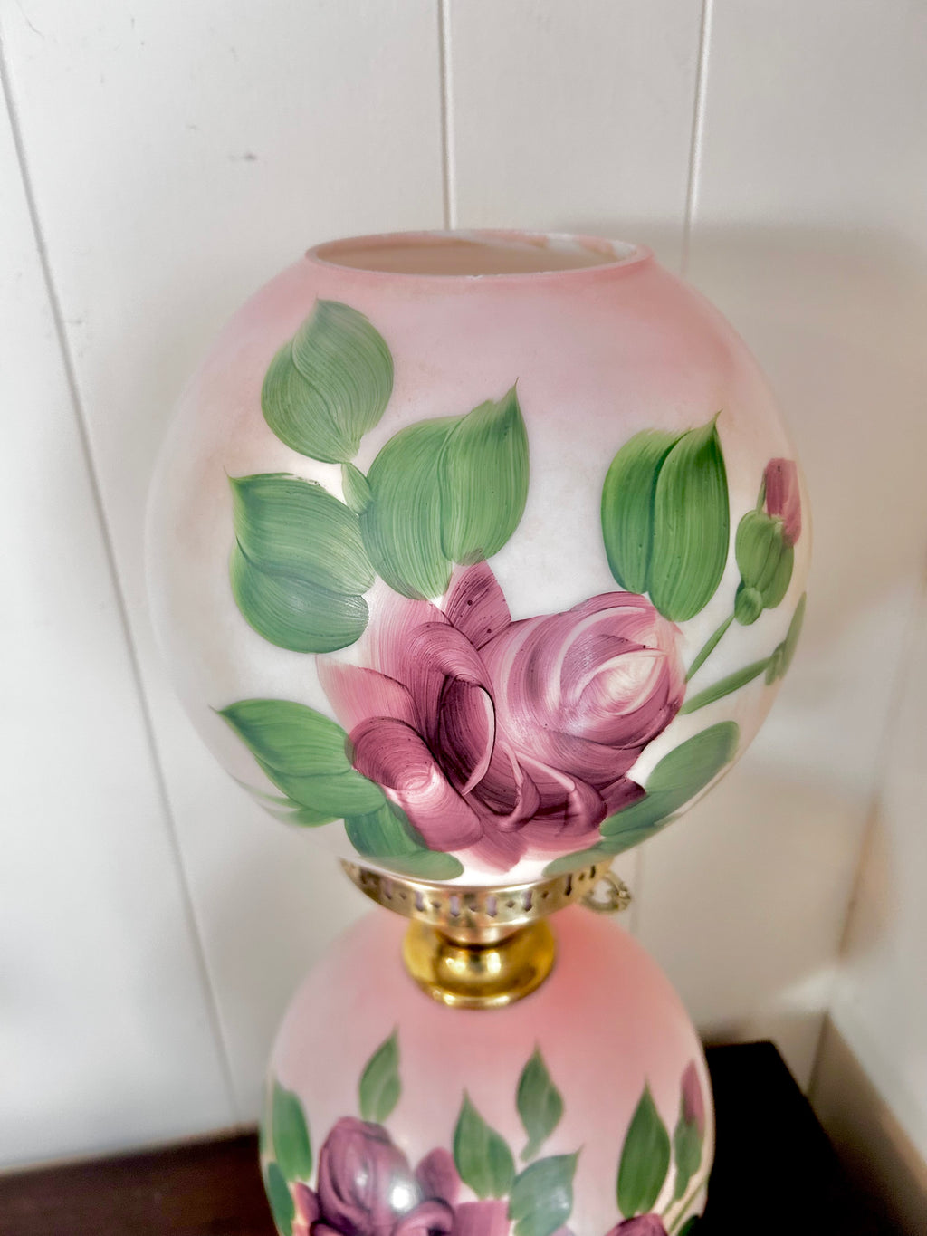 Vintage Three Way Glass Globe Lamp Hand-painted Roses