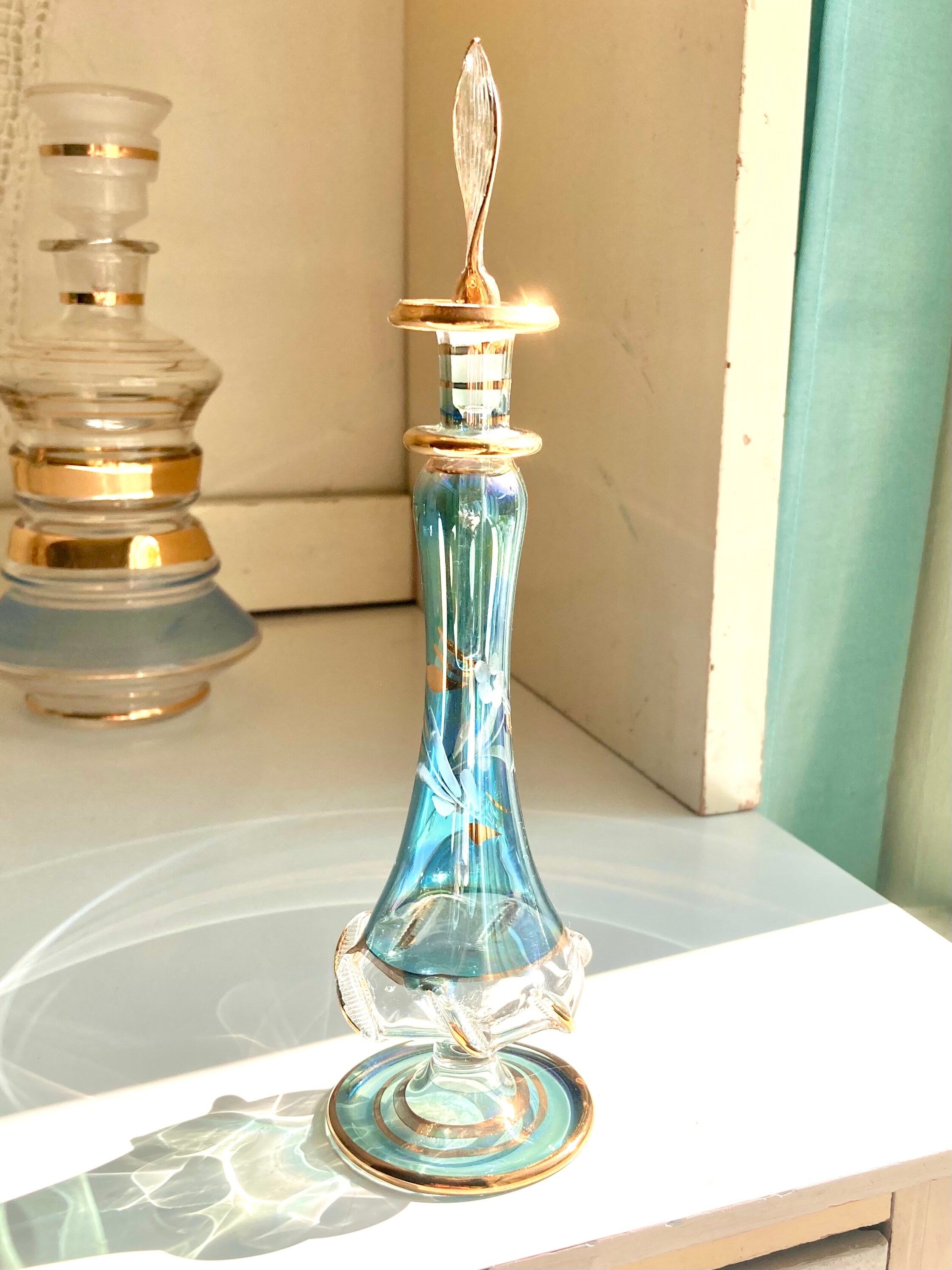 Vintage Blown Glass Vessels – Blue Hues, Gold Trim Decor
