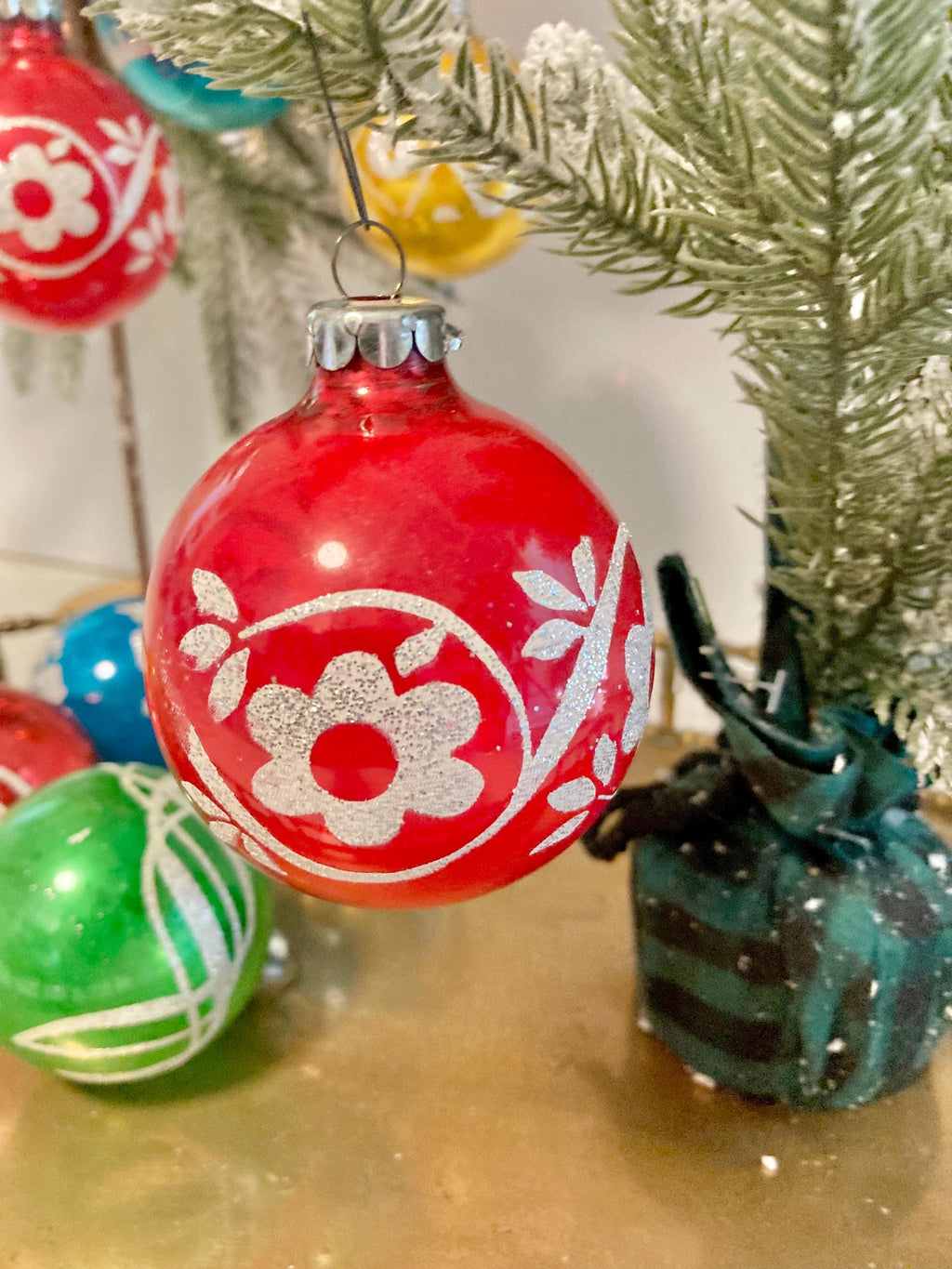 Vintage Mercury Glass Christmas Bulb – Glitter Stencil Ornaments