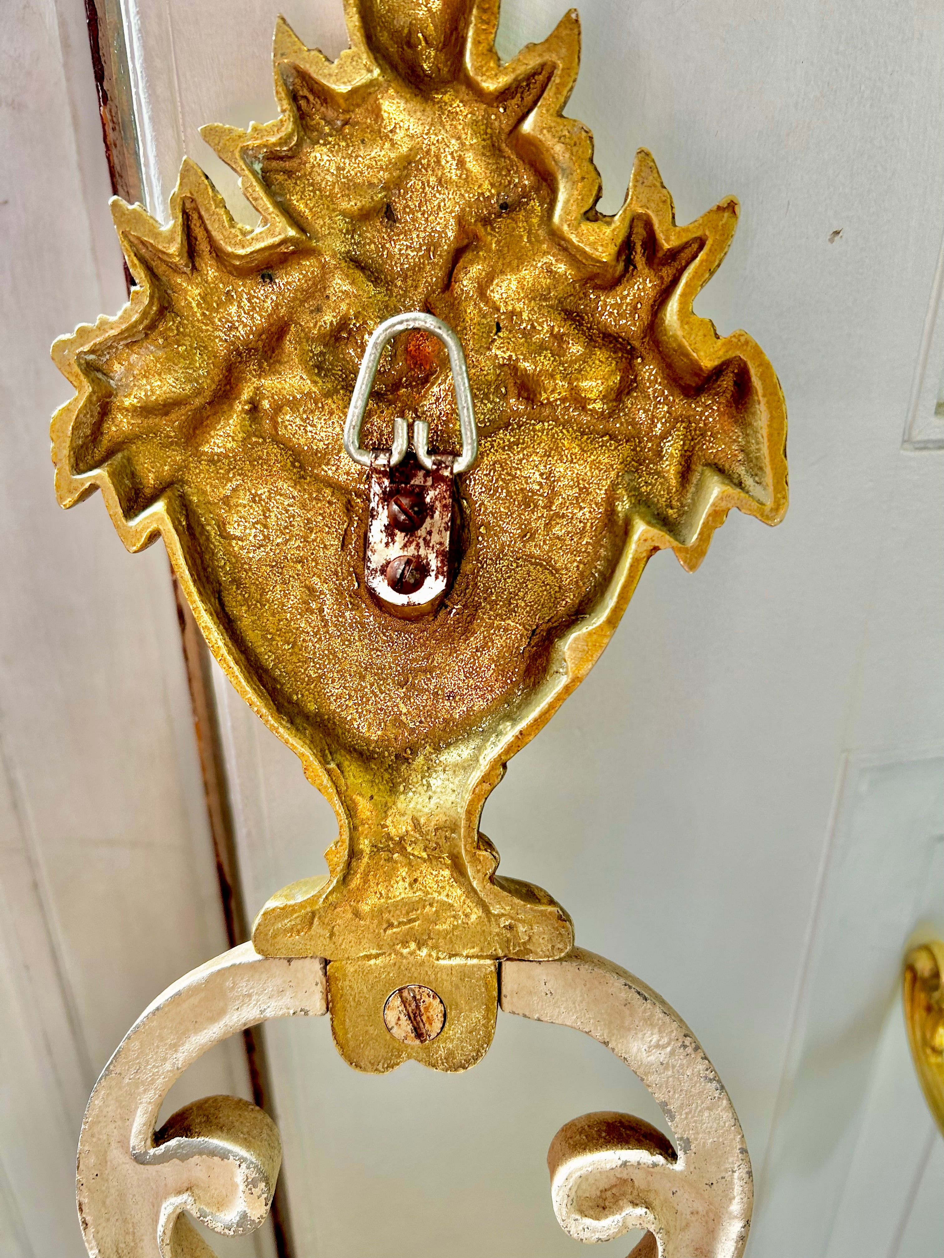 Antique French Solid Brass and Cast Metal Mirror Wall Hooks