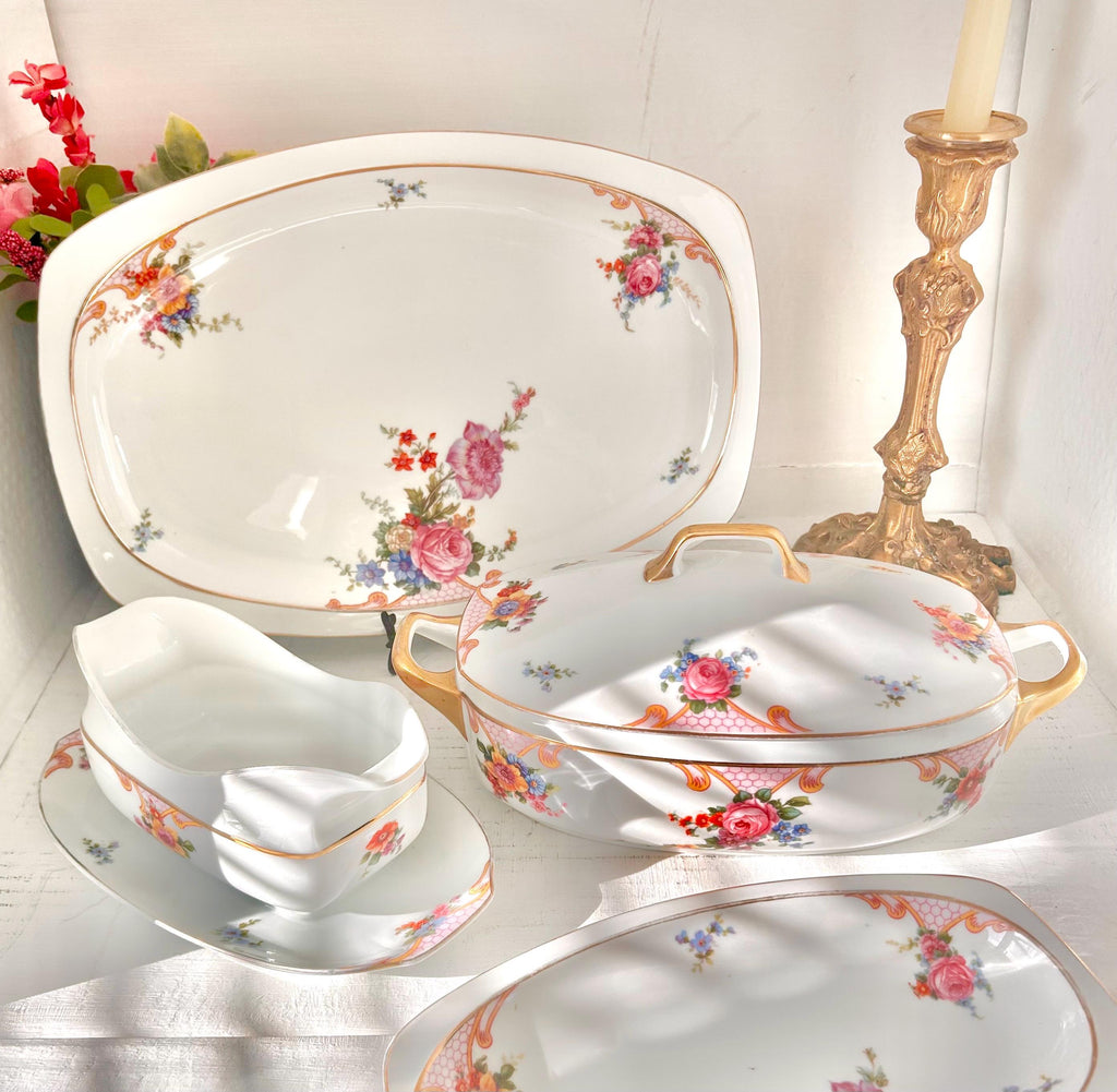 Vintage EPIAG Czechoslovakia Fine China Transferware - 4 Piece Serving Set - Bridal Rose Pattern
