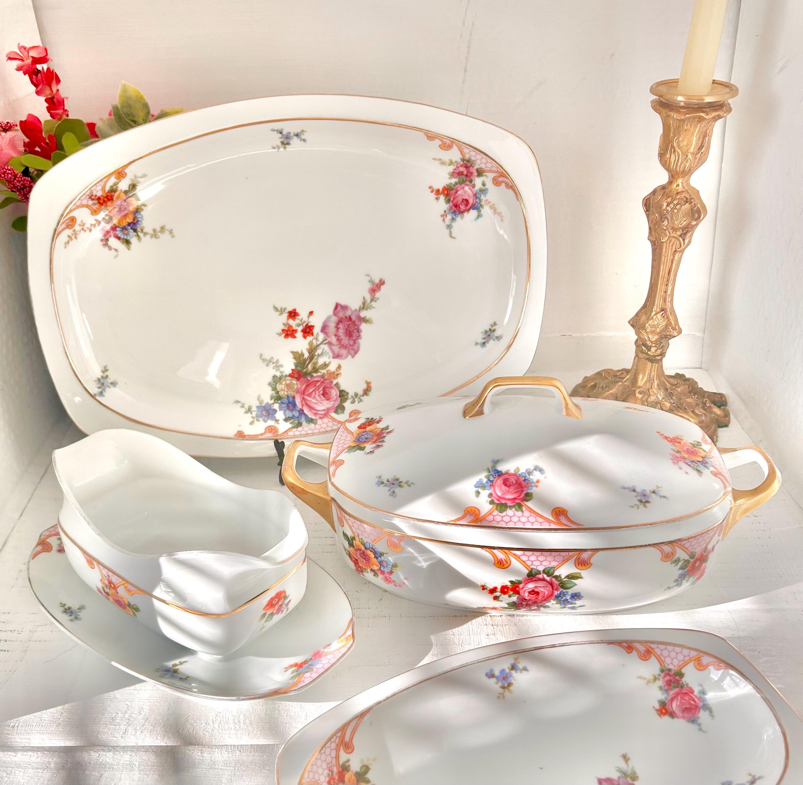Vintage EPIAG Czechoslovakia Fine China Transferware - 4 Piece Serving Set - Bridal Rose Pattern
