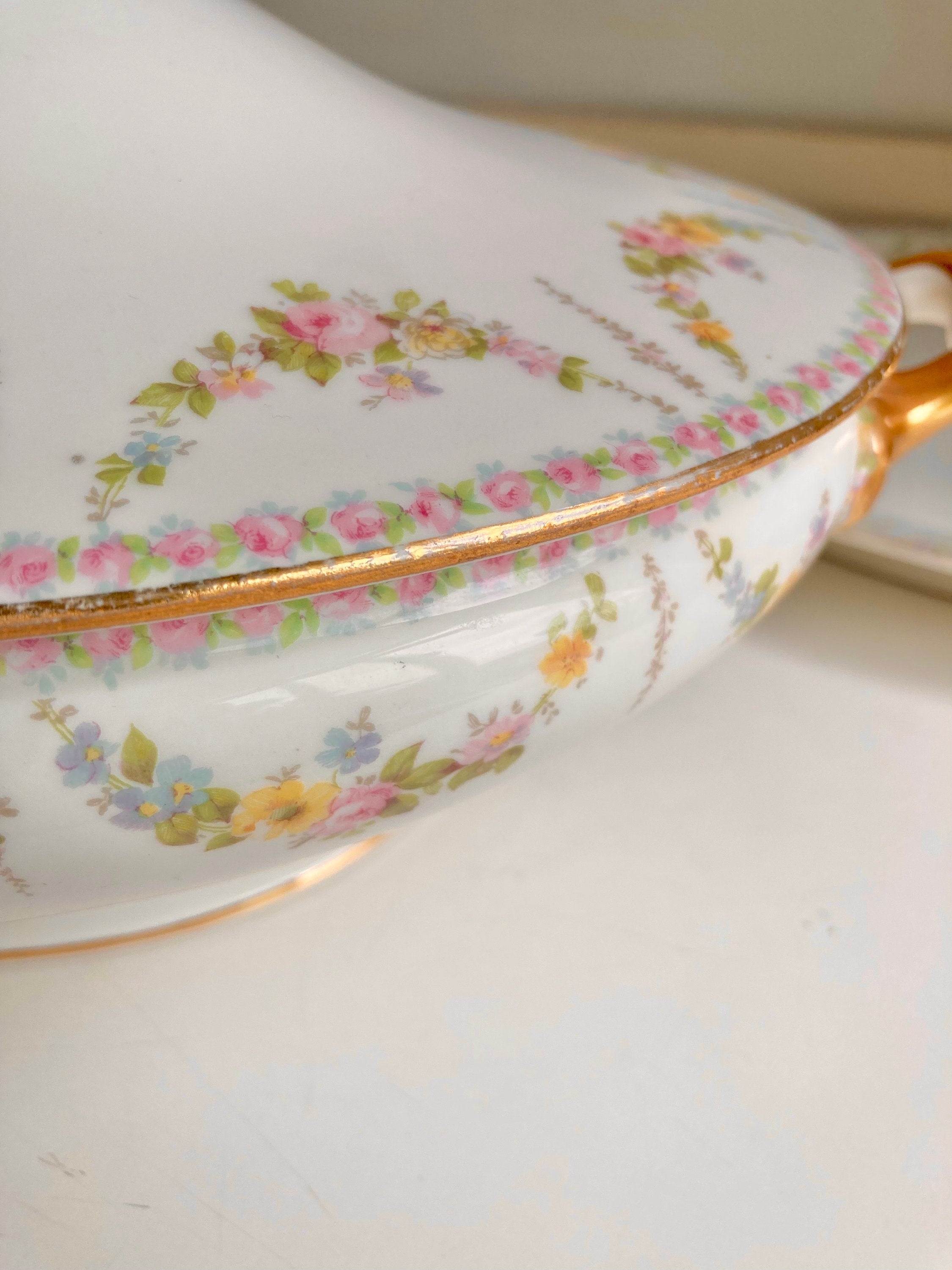 Vintage Limoges France Lidded Tureen: Wm Guerin & Co Floral Garland